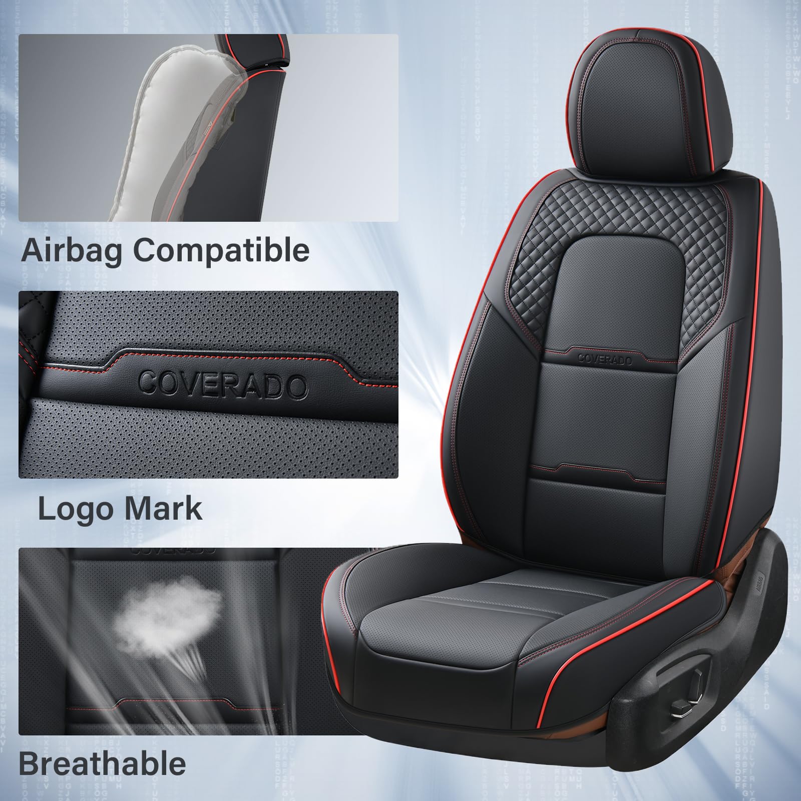 Coverado Car Seat Covers Full Set, 5 Piece Car Seat Protector With Removable Headrest, Nappa Leather Breathable Front Rear Seat