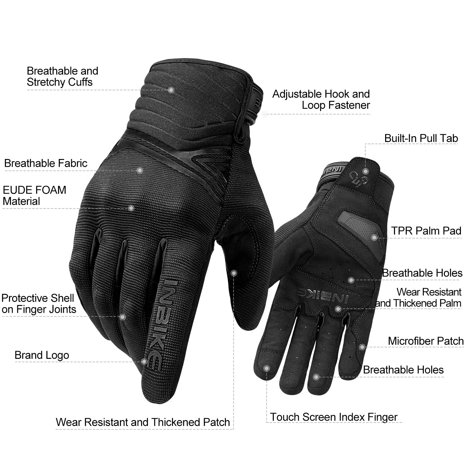 Inbike Breathable Mesh Motorcycle Gloves Touchscreen With Tpr Palm Pad Hard Knuckles Black X-Large