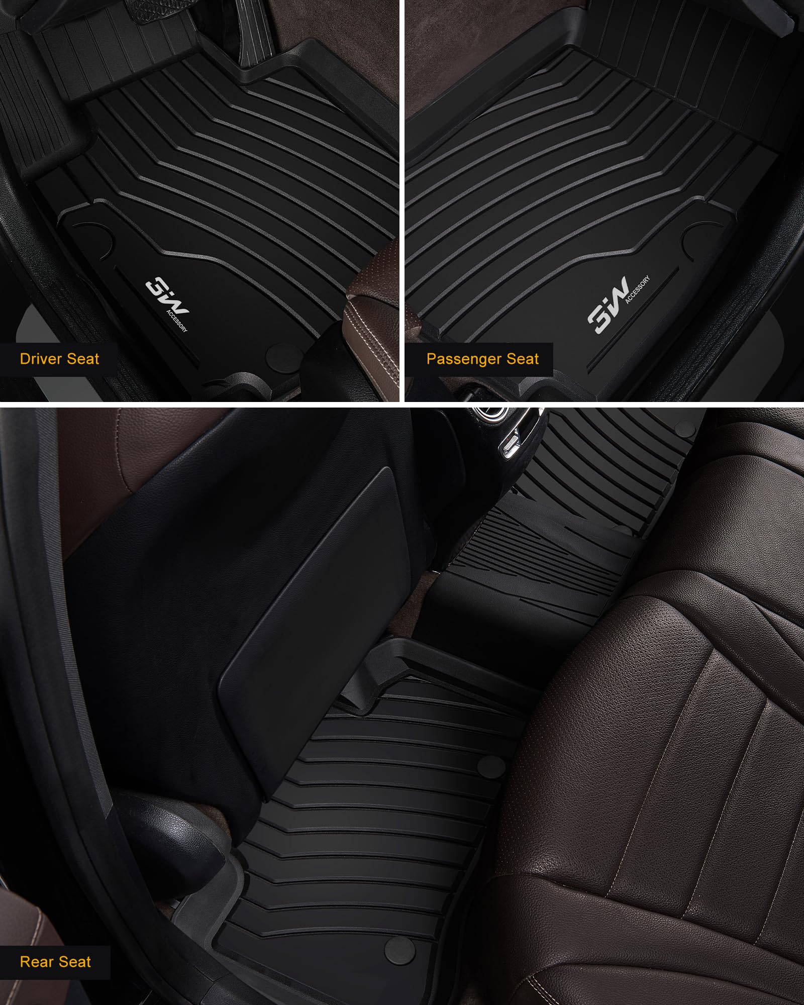 3W Floor Mats Compatible For Benz Glc 2016-2022 Tpe All Weather Custom Fit Floor Liner For Benz Glc 1St 2Nd Row Full Set Car Mat