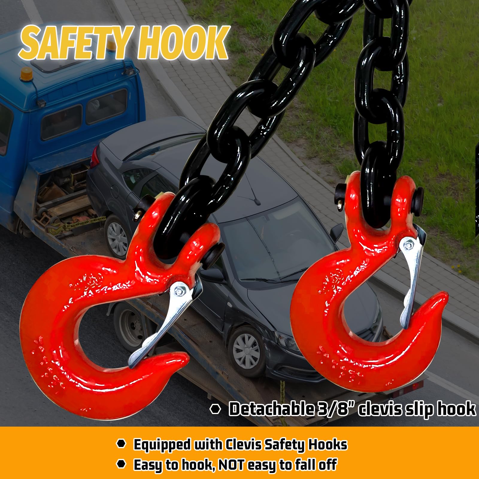 Senkeyfe 2 Pack 3/8'' Trailer Safety Chains G80 35'' Trailer Chains With G70 2   Clevis Safety Hooks|7100 Lbs Working Load 27000