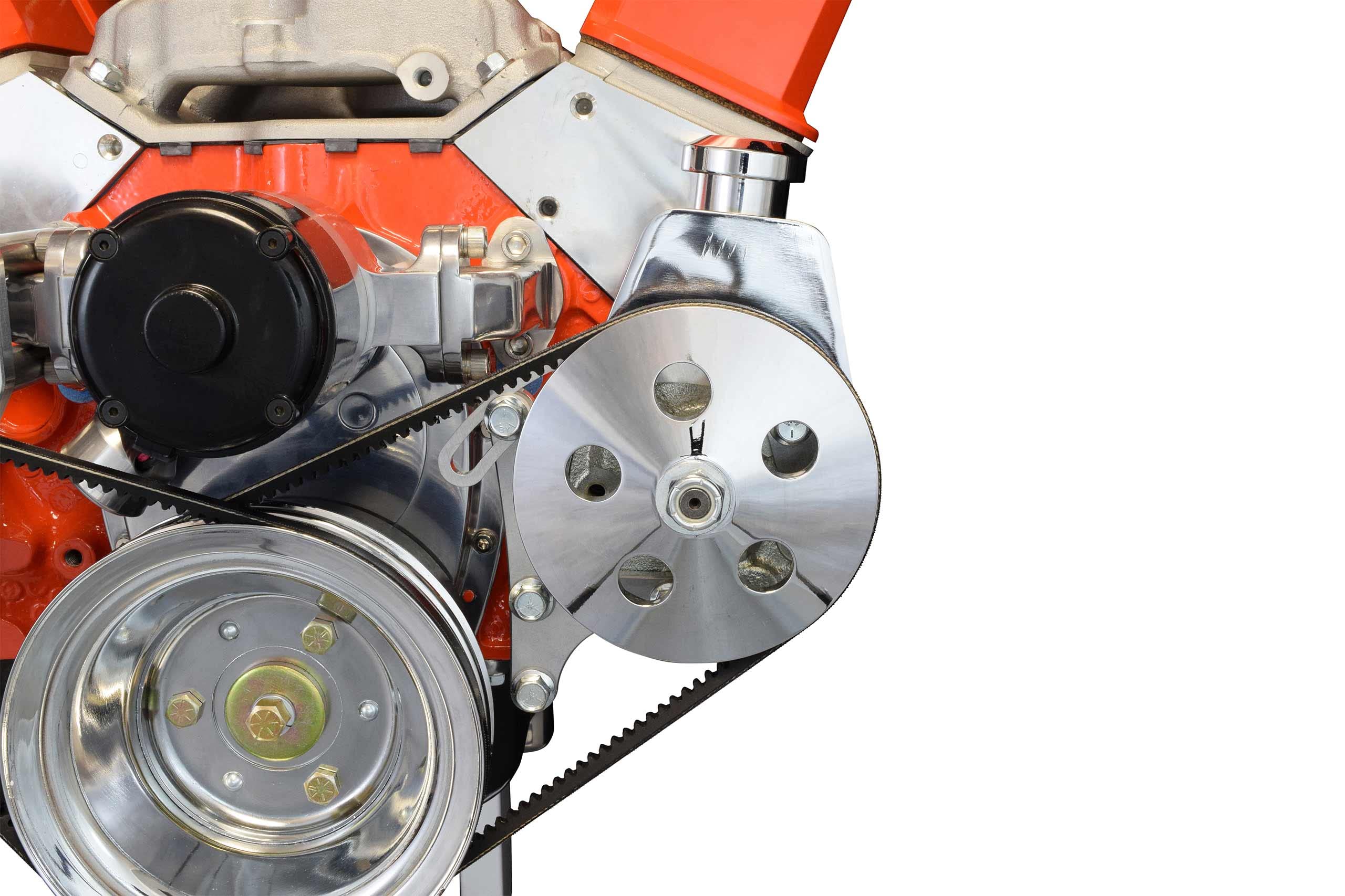 ICT Billet SBC Alternator & Power Steering Pump Bracket Kit - Aluminum, Natural Finish for Electric Water Pump 551324