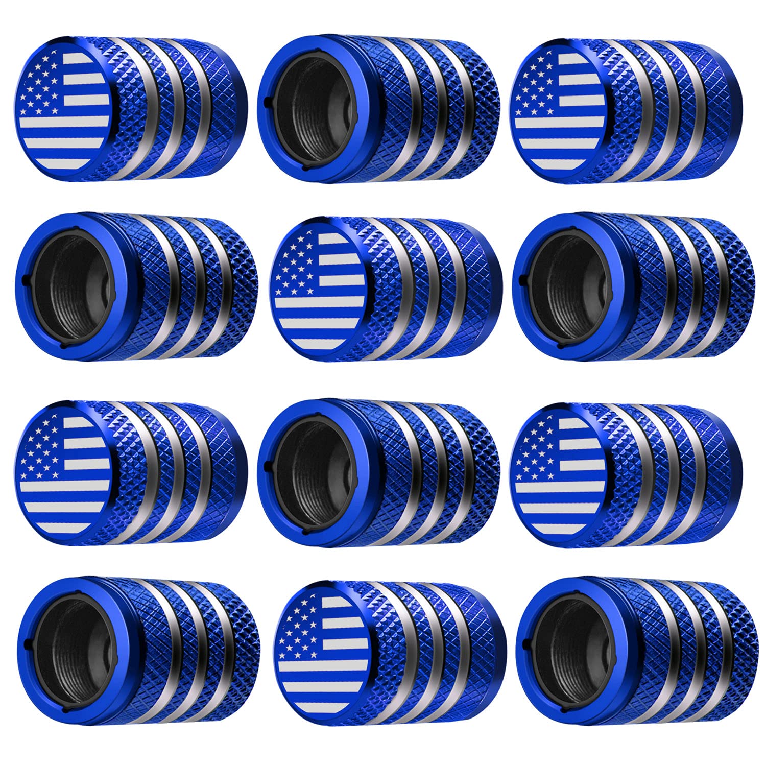 Tire Valve Stem Cap Cover - (12 Pack) Tire Air Cap Metal with Plastic Liner Corrosion Resistant Leak-Proof American Flag for Car