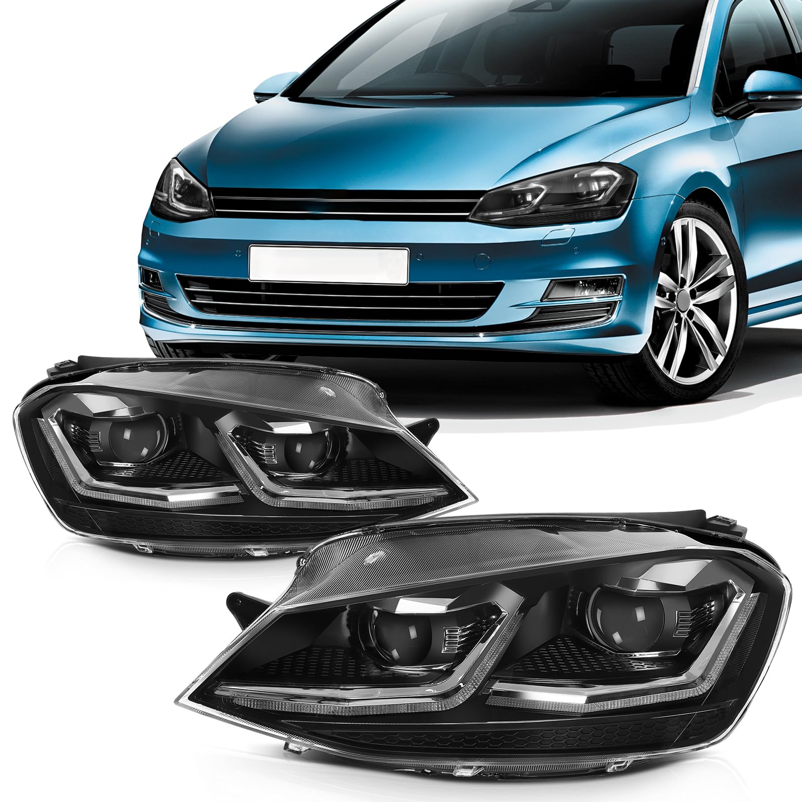 SCITOO Headlight Assembly Fit For Volkswagen For Golf 2012-2018, For Golf Alltrack 2017-2018,For Golf SportWagen 2015-2017 Black