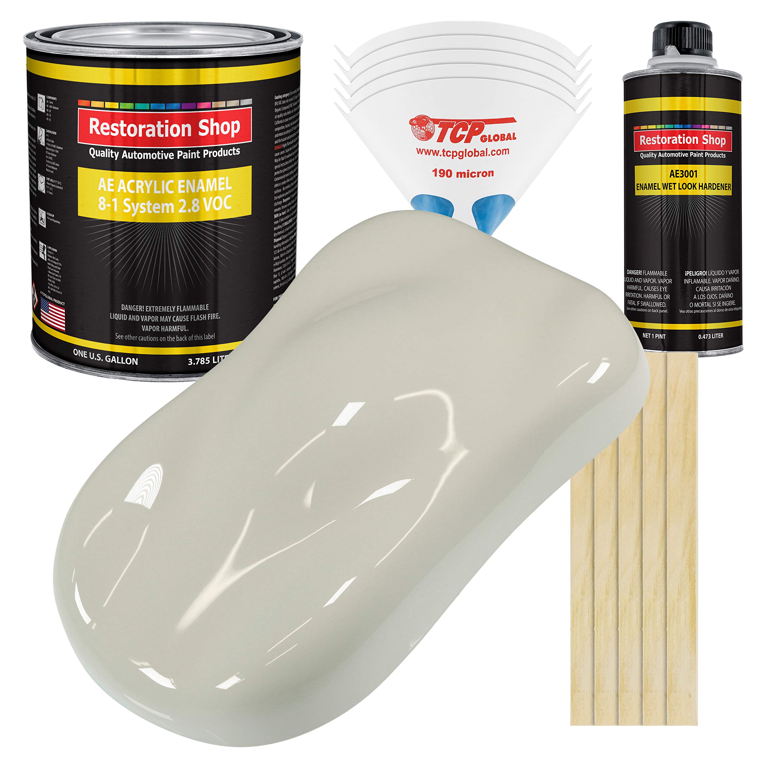 Restoration Shop - Spinnaker White Acrylic Enamel Auto Paint - Complete Gallon Paint Kit - Professional Single Stage High Gloss 