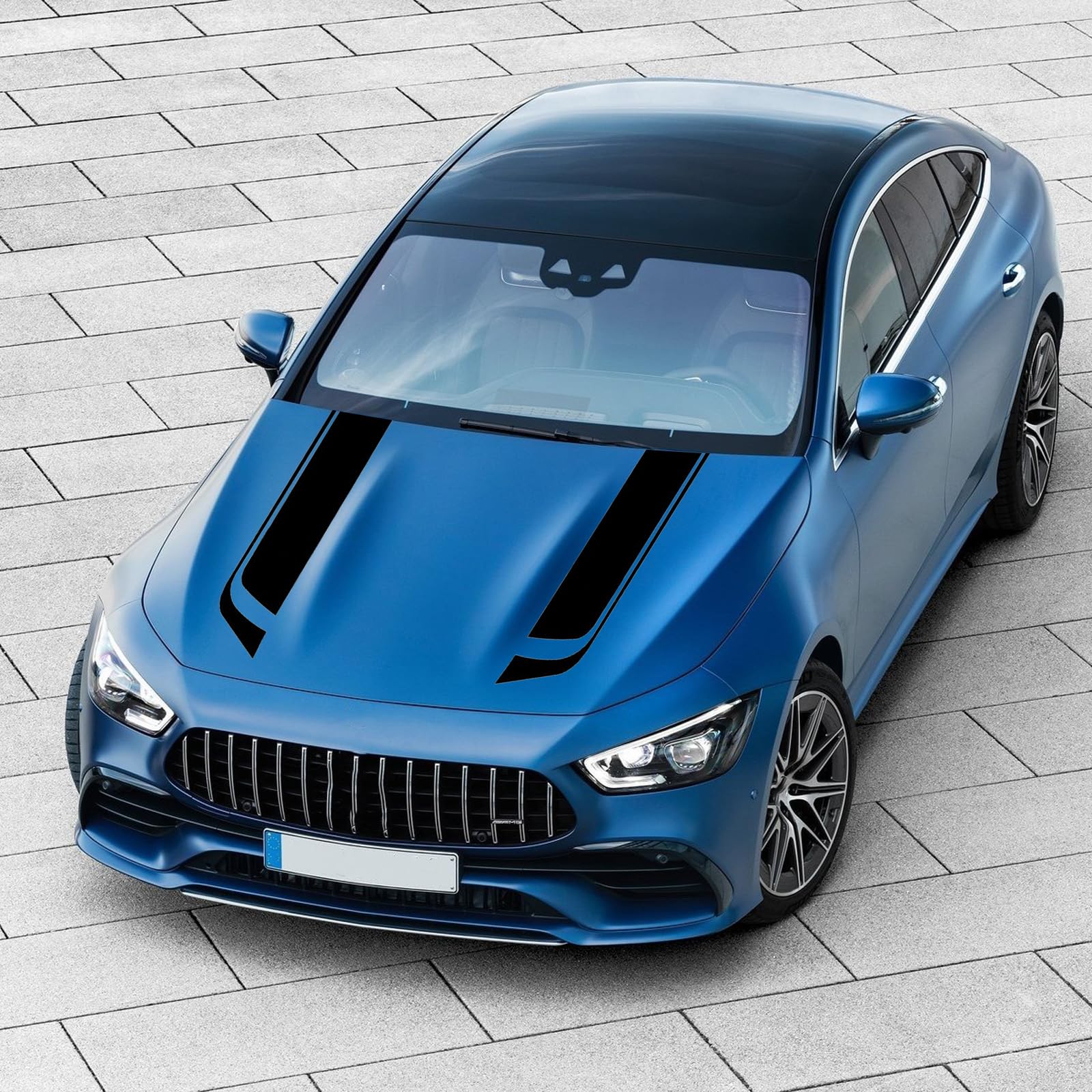 LANZMYAN Car Hood Decal Sticker DBS002 - Black Vinyl Racing Stripe for Modified Vehicles