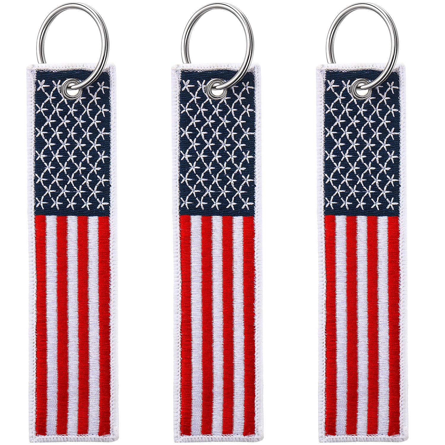 Hicarer 3 Pieces American Flag Keychain Tag with Key Ring 4 of July Independence Day for Keys, Cars, Motorcycles, Backpacks, Lug