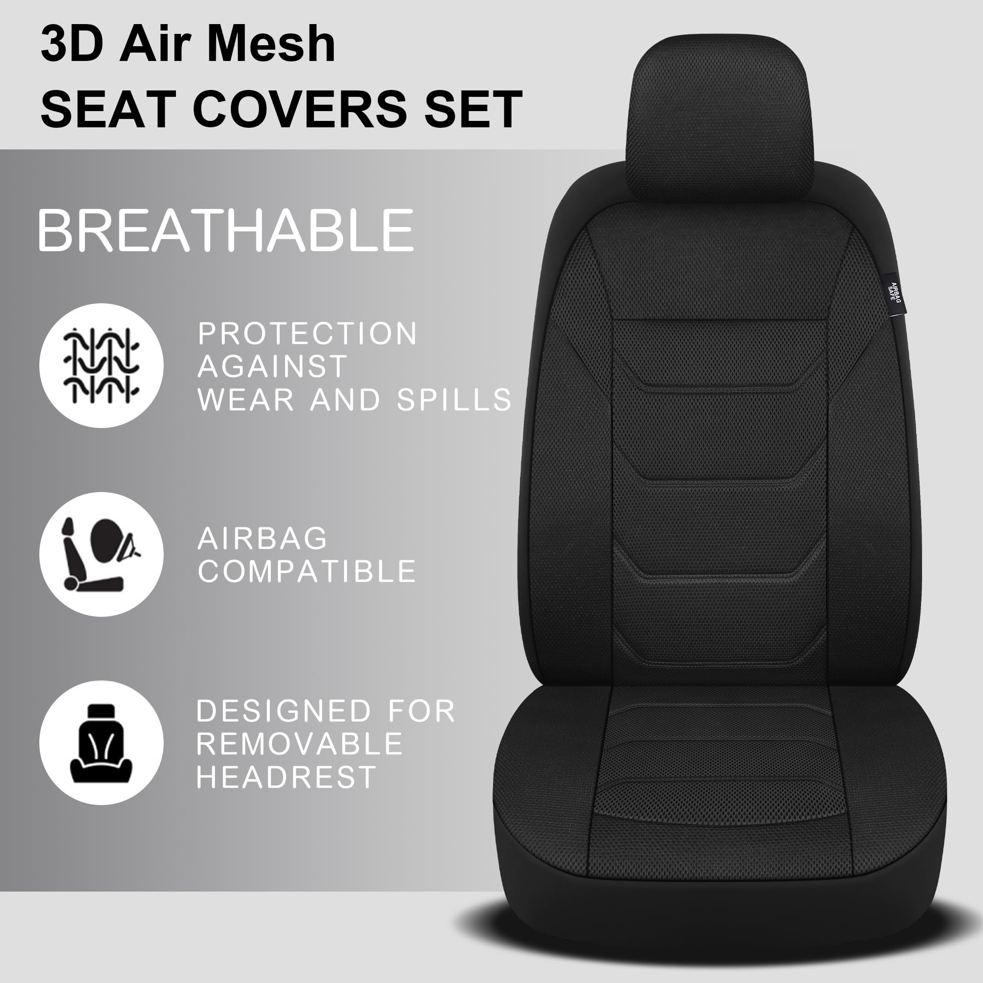 Pariiaotin 3D Air Mesh Car Seat Cover Full Sets Washable and Breathable Premium Cloth Automotive Vehicle Seat Covers for Cars In