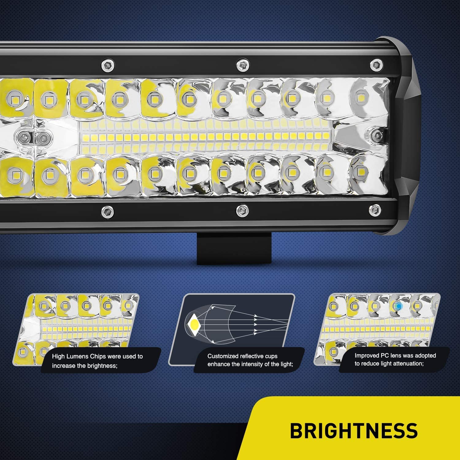 Nilight 12Inch 300W Triple Row LED Light Bar Combo, 30000LM, White, Aluminum, Model ZH322, Includes Wiring Harness and Rocker Switch