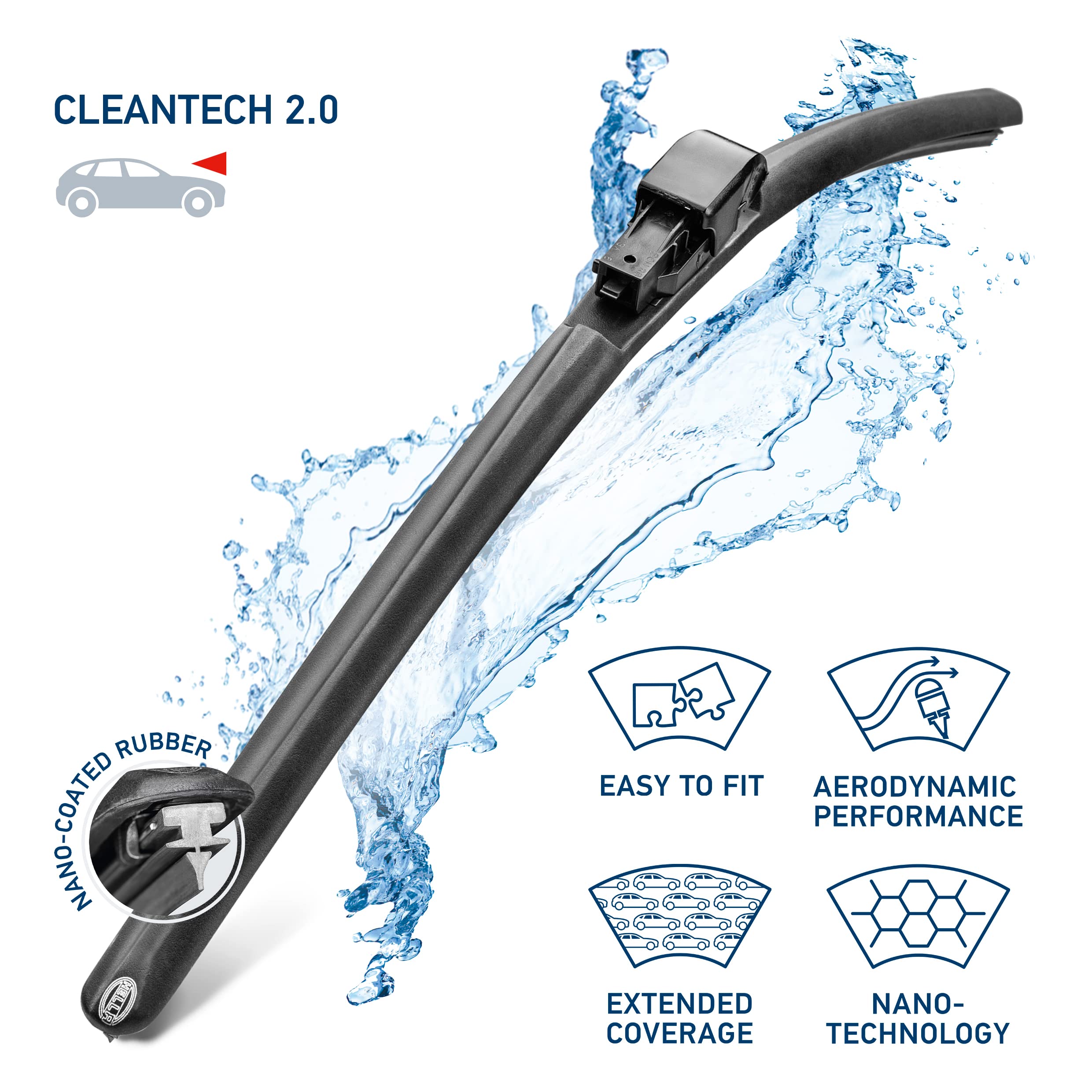 Hella Oe Quality 14 Inch All Seasons Nano- Coated Rubber Cleantech Wiper Blade (Single Blade) Fits Select Fiat Ford Hyundai Lada