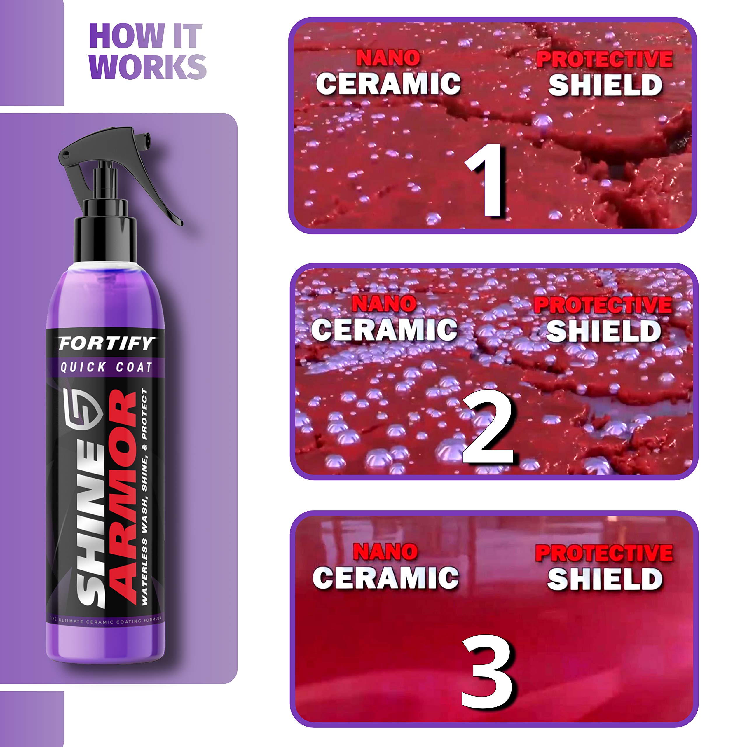 SHINE ARMOR Fortify Quick Coat Ceramic Coating Spray, 2 Piece Set, Hydrophobic Paint Sealant for Cars, Leather Seats, Tires, Bumpers