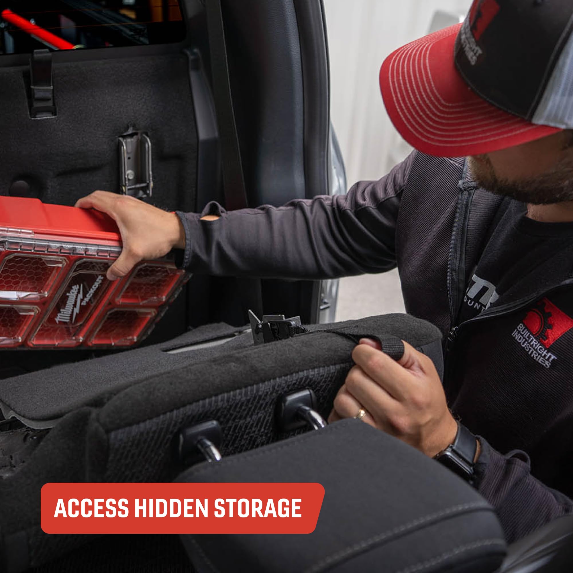 Builtright Industries Rear Seat Release With Blue Strap For Ford F-150 (2009+), F-250/350 (2017+)