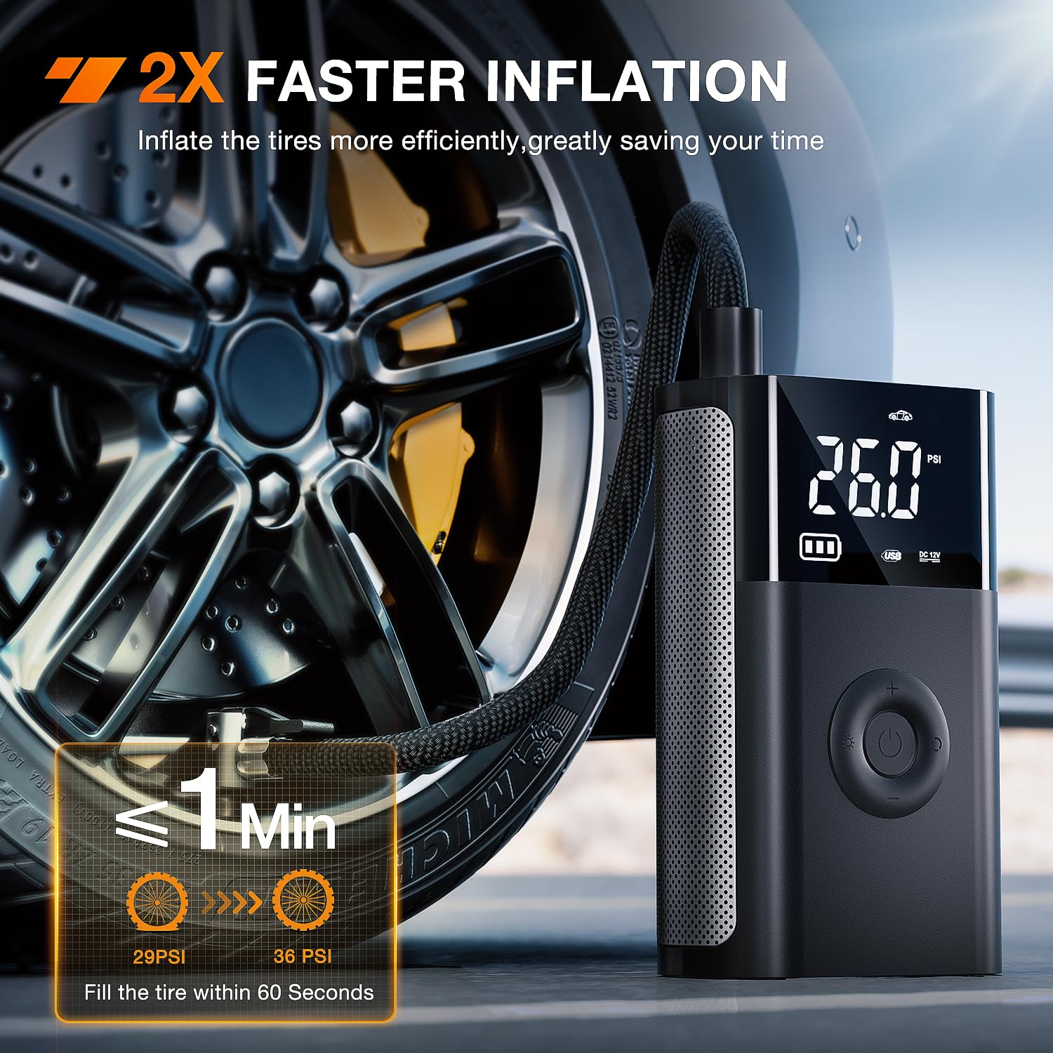 Nilight Tire Inflator Portable Air Compressor Battery Rechargeable 12Vdc 150Psi Cordless Auto Shutoff W/Digital Pressure Gauge 2