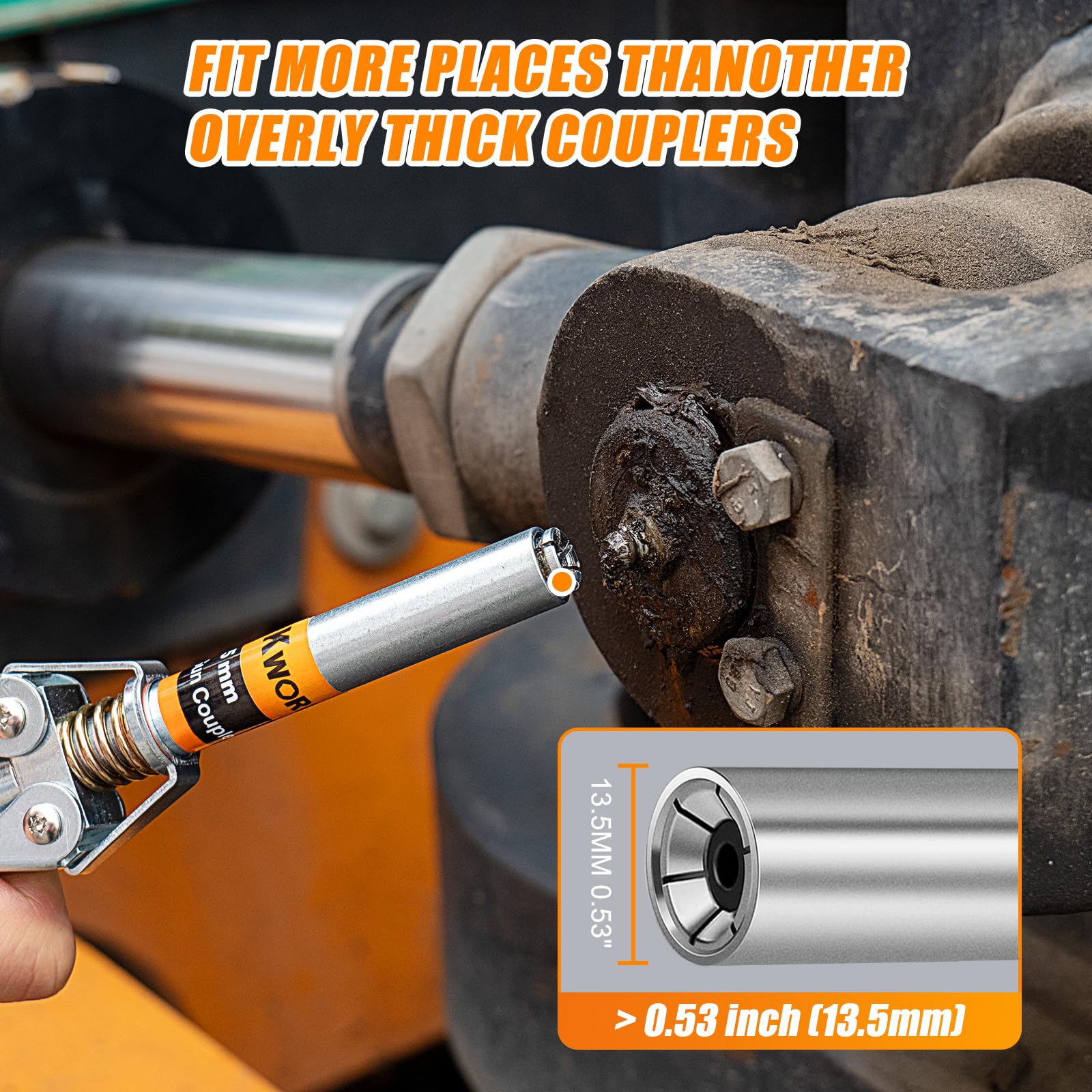 THINKWORK Grease Gun Coupler - Double Handle Extra Reach, 12000 PSI Quick Release, Compatible with 1/8" NPT Grease Guns, Model W6177