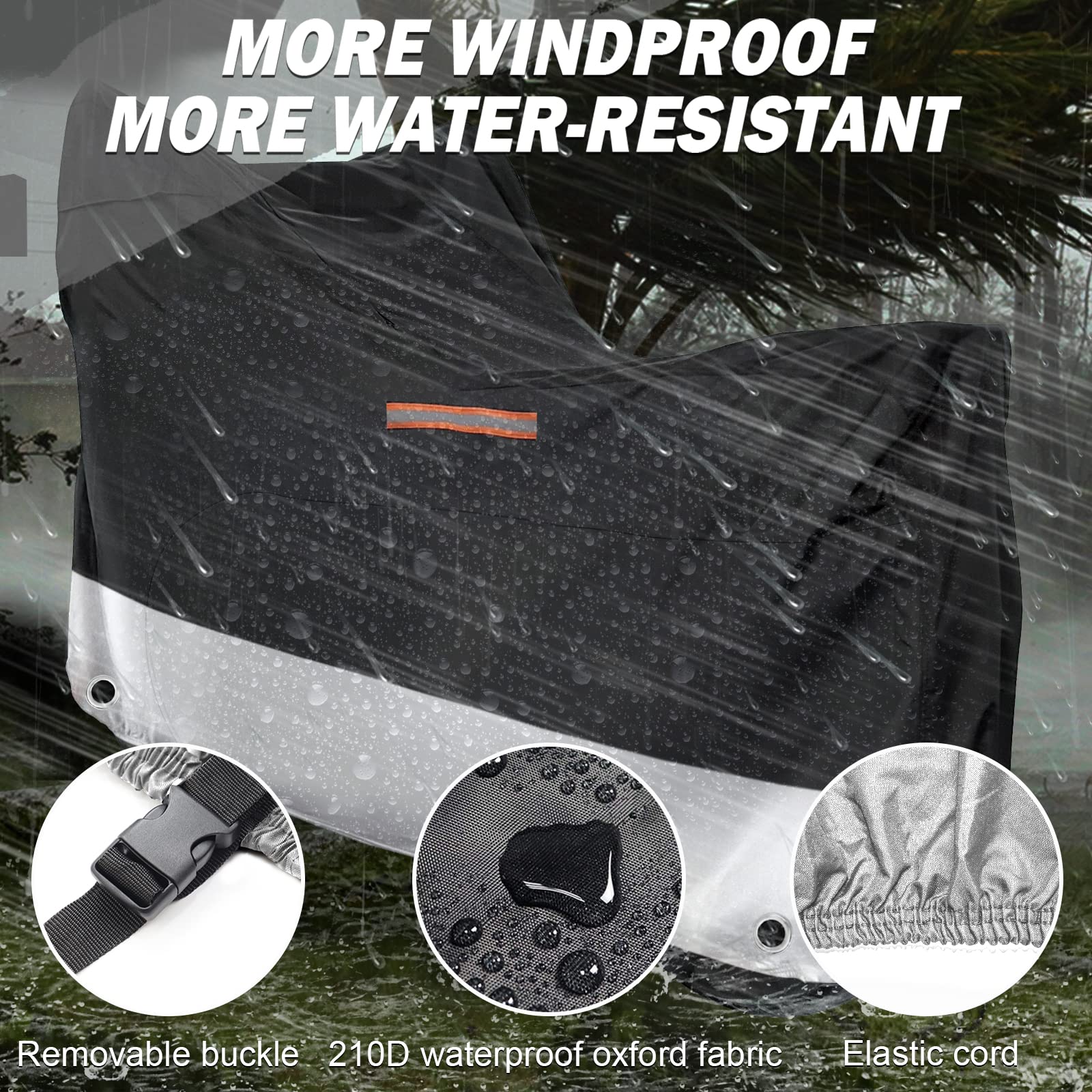 XYZCTEM Motorcycle Cover, All Season Black, Waterproof Protection for 87 Tour Bikes, Choppers, Cruisers - Dust & Weather Resistant