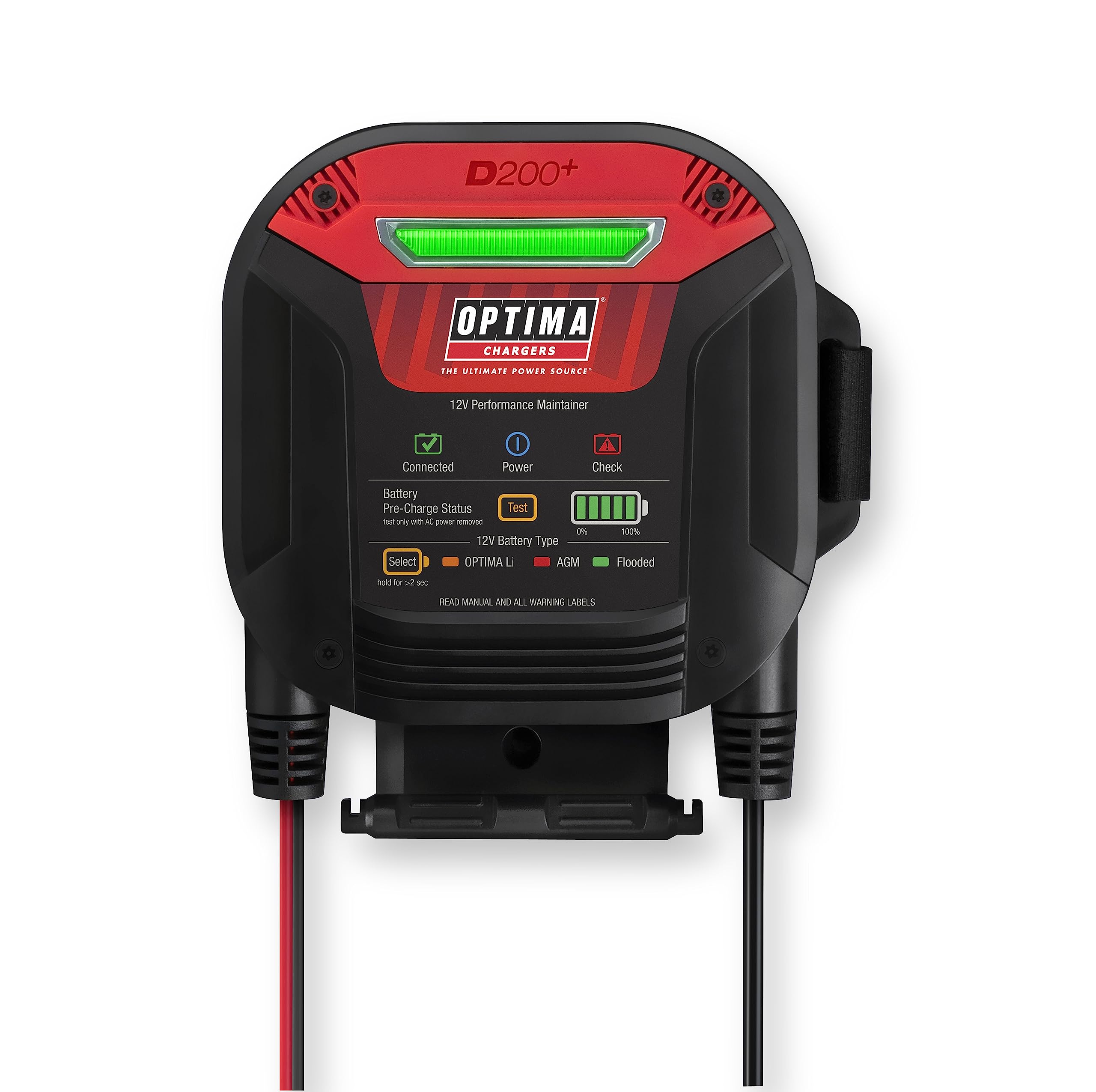 OPTIMA D200+ Battery Maintainer & Charger for 12V Lithium, AGM, Flooded Batteries - Ideal for Powersports
