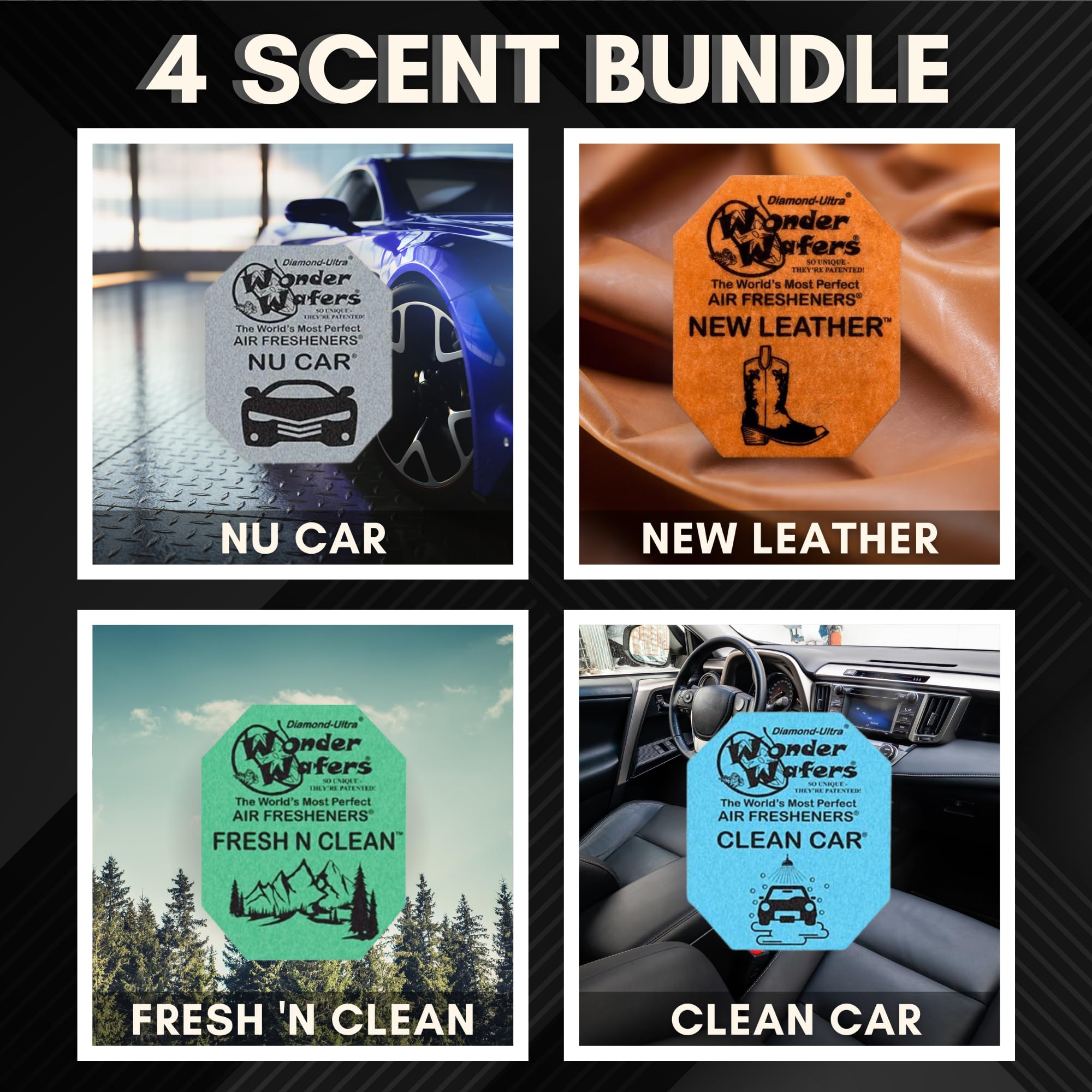 CHAPTER 29 Wonder Wafers Car Air Fresheners - 40 Pack Variety (Nu Car, New Leather, Clean Car, Fresh N Clean) - Silver