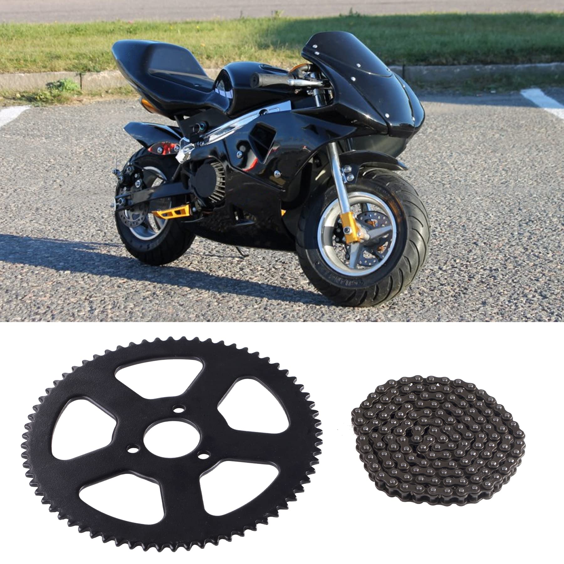 CNCMOTOK 25H 136Links Chain + 68T 68 Tooth Rear Sprocket,fit for 49CC Mini Small Sports Car Pocket Bike 2 Stroke Off-Road Motorc