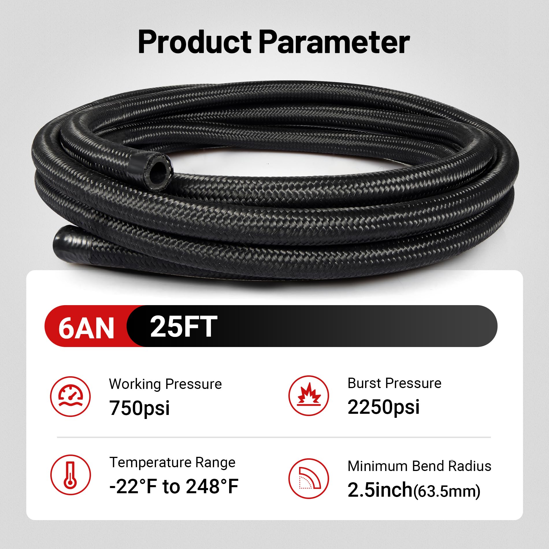 Evil Energy 6An Fuel Line, An6 Braided Fuel Hose Nylon Cpe 25Ft Black
