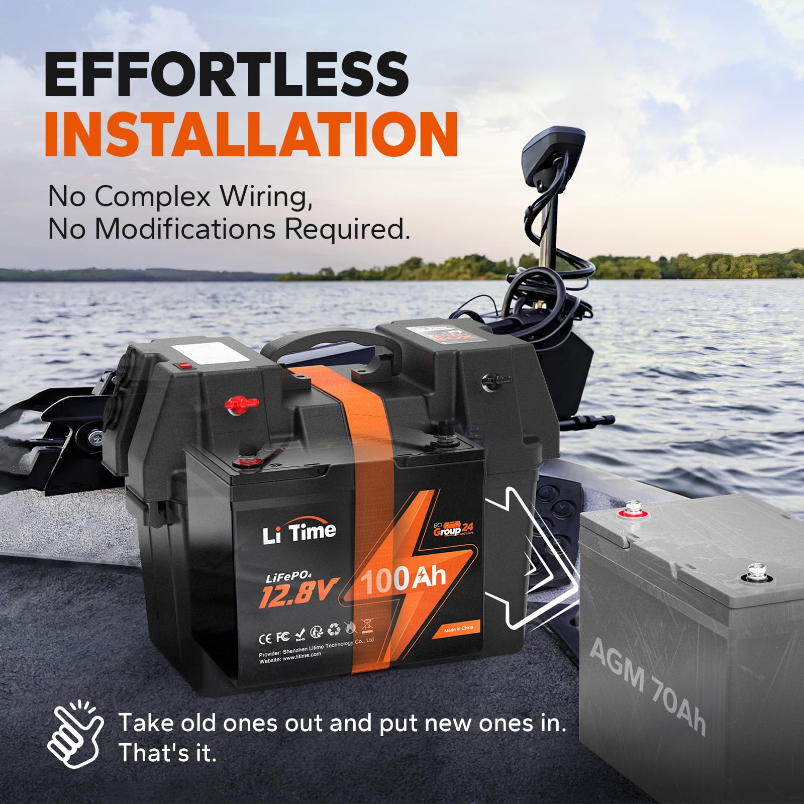 Litime 12V 100Ah Bci Group 24 Lifepo4 Battery, 100A Bms Rechargeable Lithium Battery With Up To 15000 Cycles, 1.28Kwh -Higher Energy Density, Perfect For Rvs, Van, Trailer, Motorhome And Boats