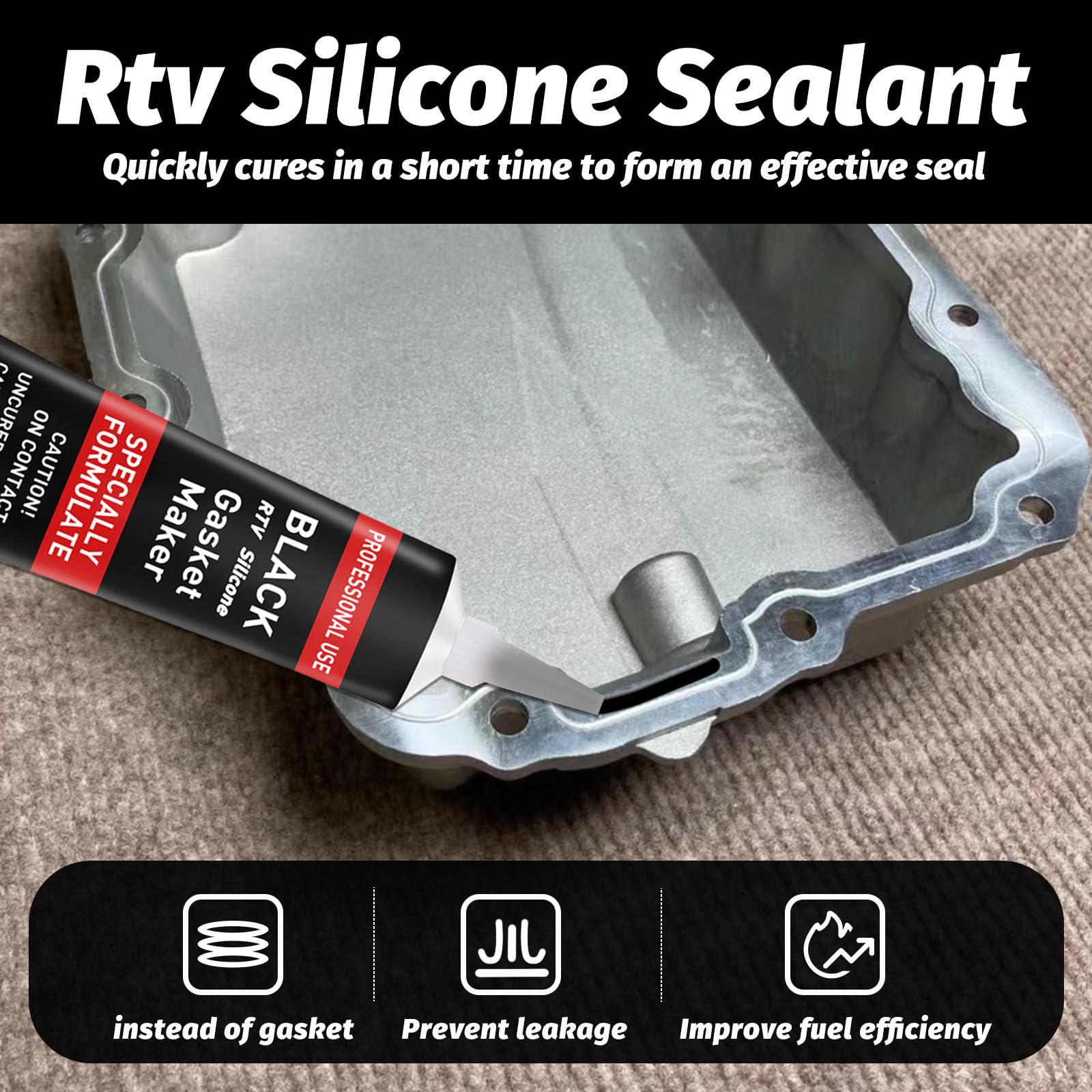 1DFAUL RTV Silicone Gasket Maker - High Temp Oil & Anti-Freeze Sealant, 340g, Black