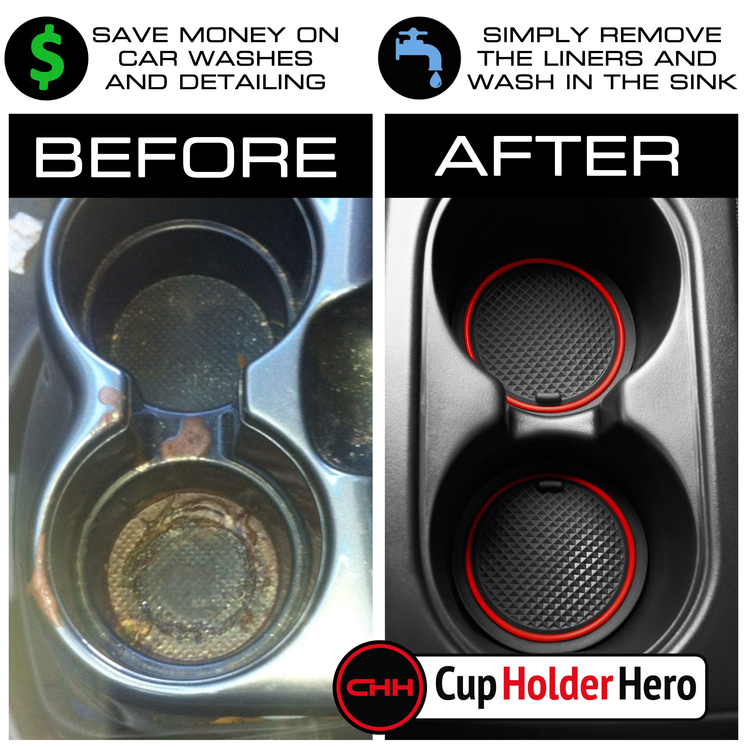 CupHolderHero Cup Holder Inserts Set for Subaru Forester 2019-2023, Non-Slip Rubber, Red Trim, 17-pc Center Console & Door Pocket Liners