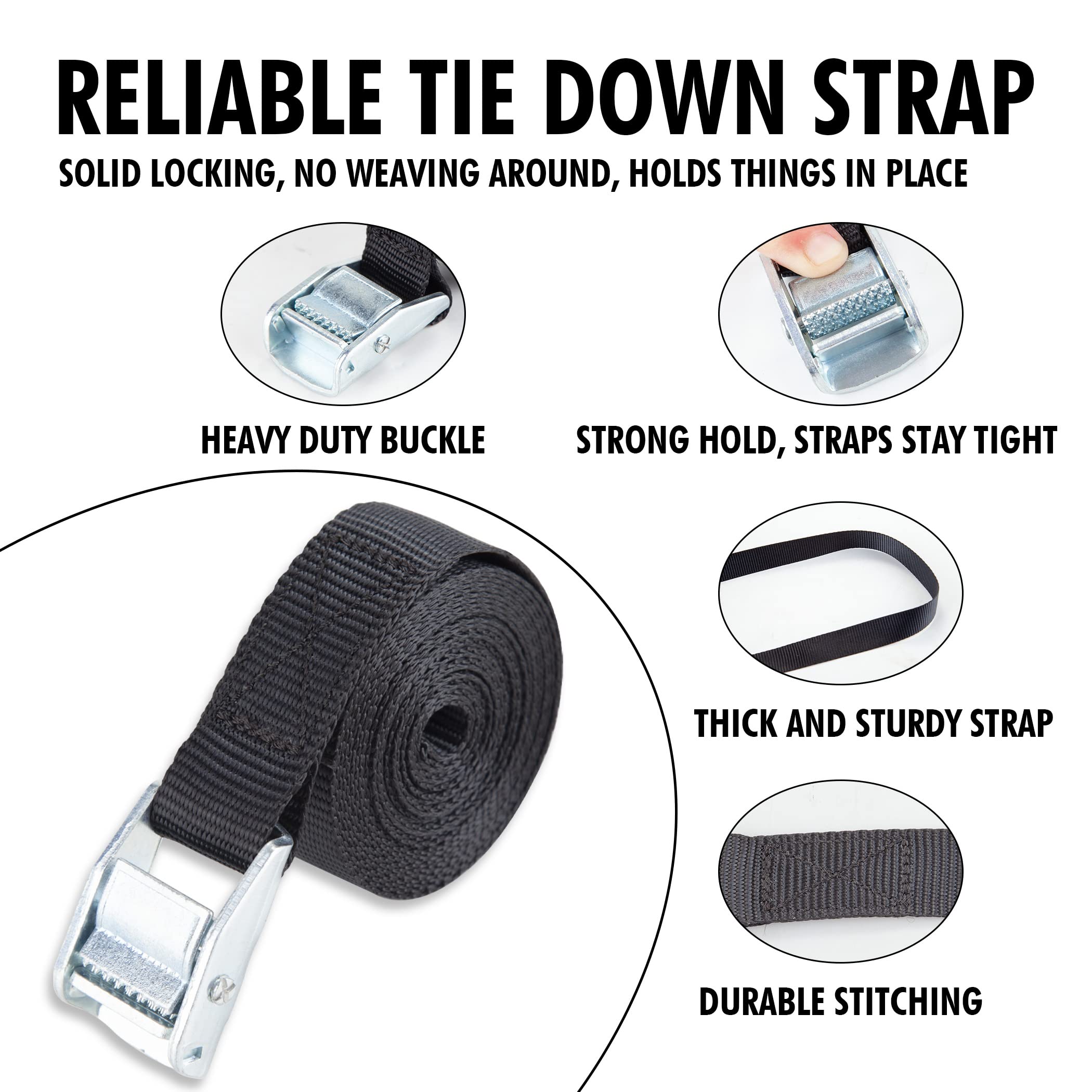 Cartman 1'' X 12' Lashing Straps Cargo Tie-Down Strap Up To 600Lbs, 12Pk In Carry Bag, Black