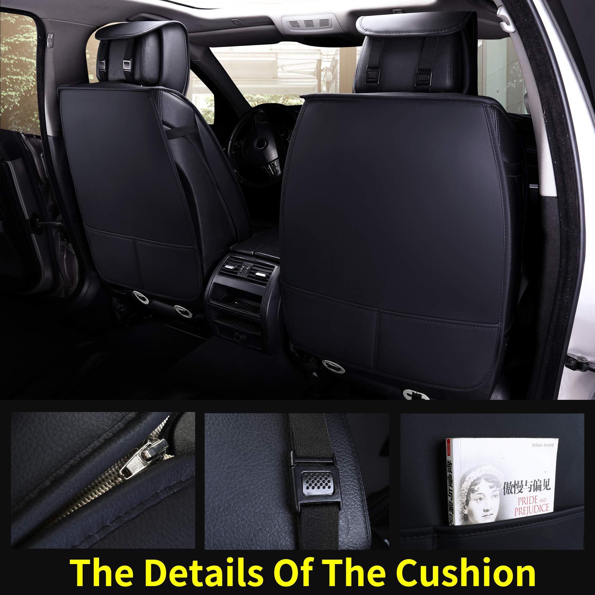 Aierxuan 5Pcs Car Seat Covers Full Set With Waterproof Leather,Airbag Compatible Automotive Vehicle Cushion Cover Universal Fit