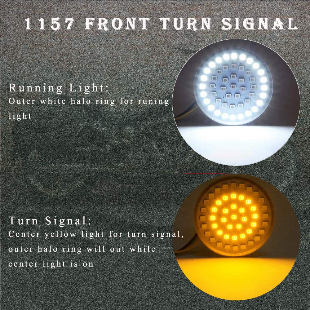 DTR2017 1157 Front LED Turn Signal Lights, 2 Inch Bullet Running Light with Smoked Lens Cover fit Harley Sporster 1200, Dyna, Ro
