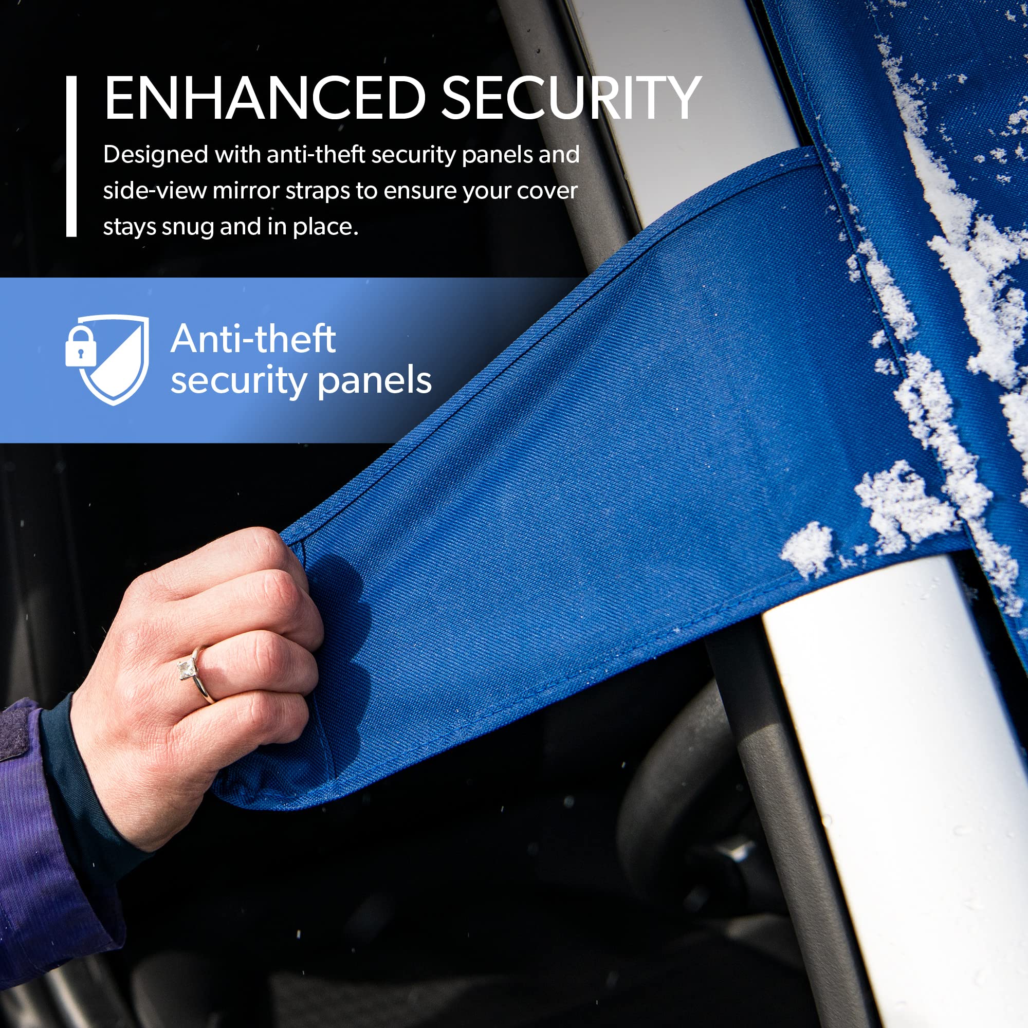FrostGuard Plus Winter Windshield Cover - Indigo, Standard Size 59x41", Built-in Security Panels, Wiper Blade & Mirror Coverage