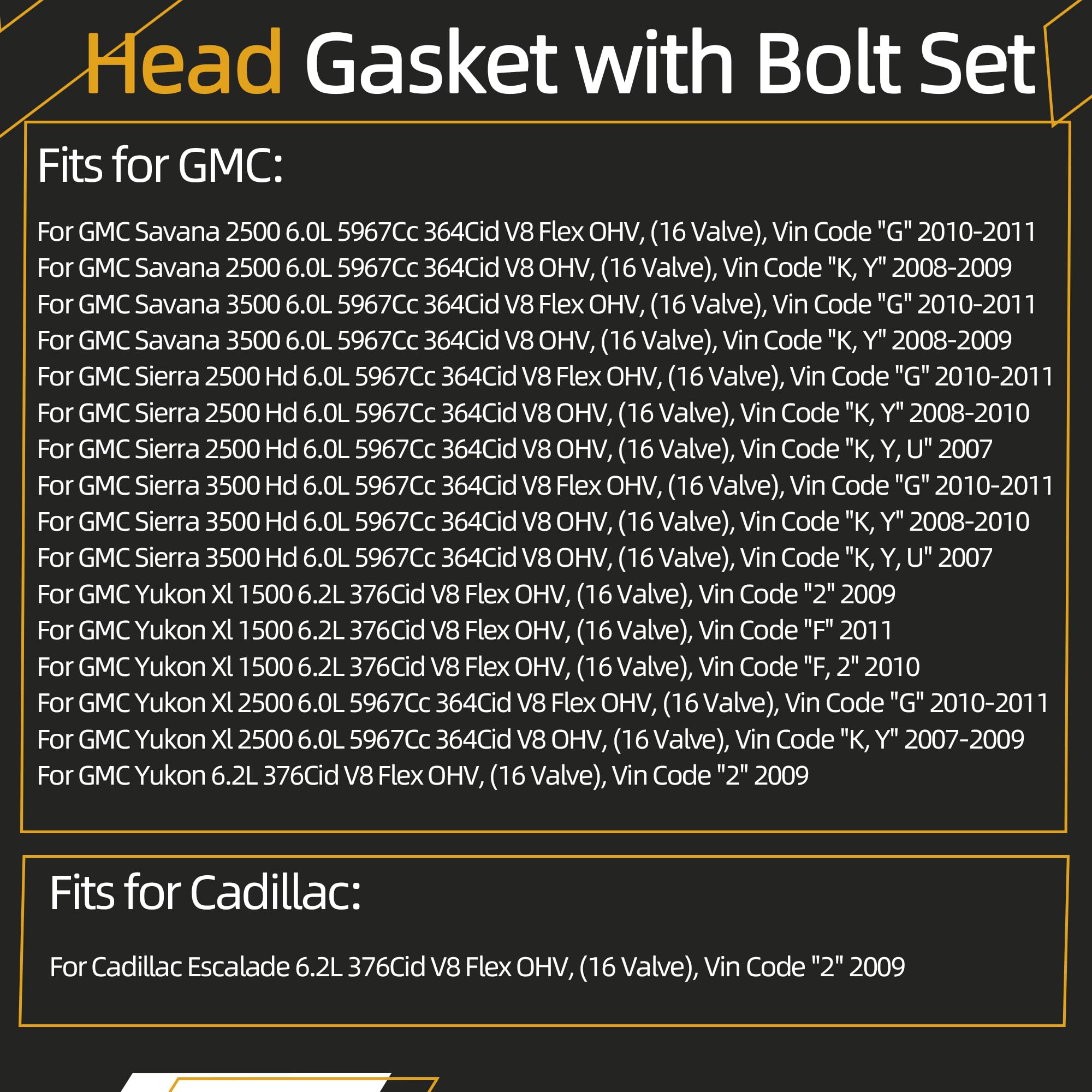 MLS Head Gasket Set with Bolts, for Chevy Express/Silverado/Suburban/Tahoe, for GMC Savana/Sierra/Yukon XL, for Cadillac Escalad