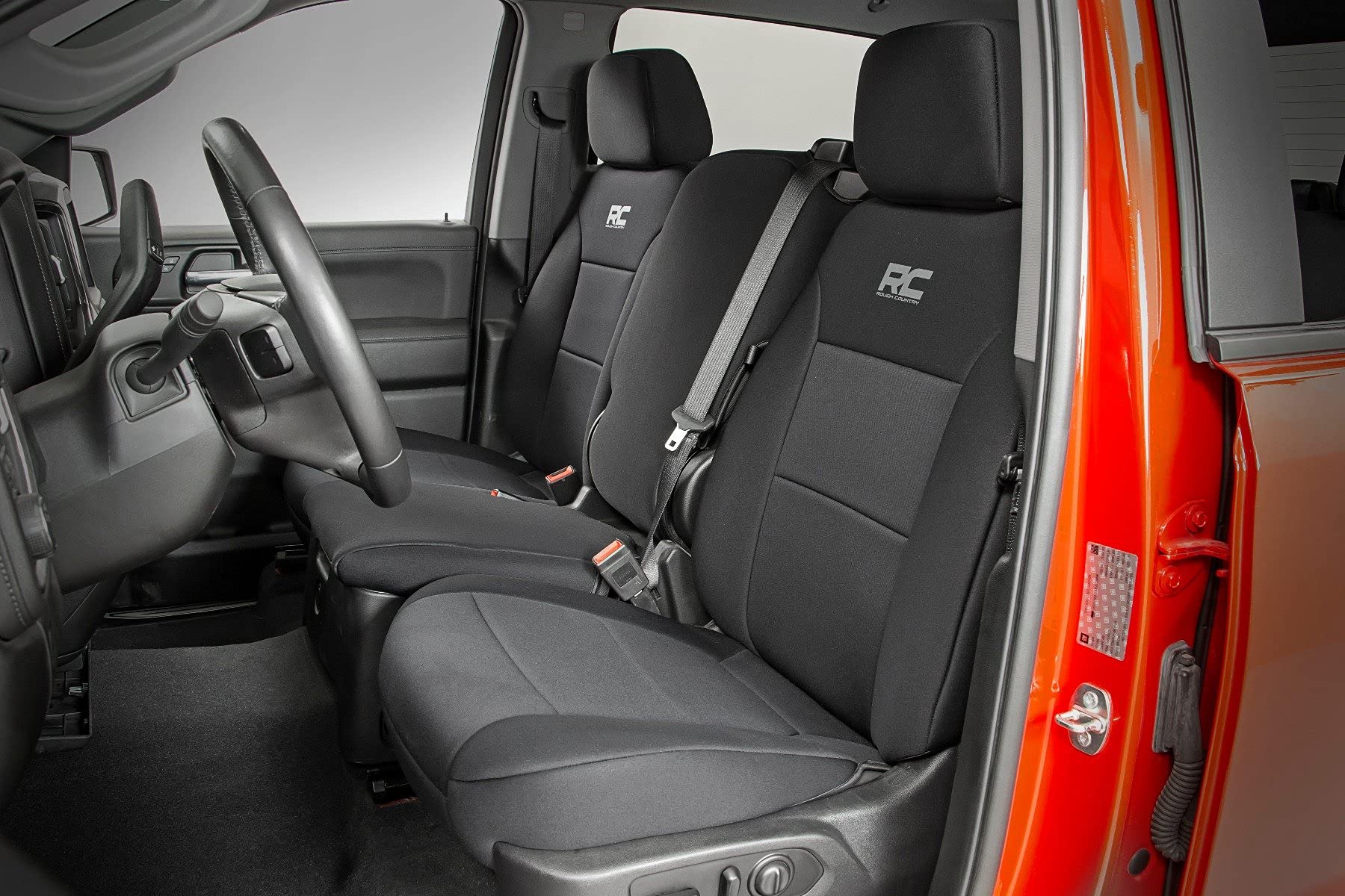 Rough Country Neoprene Seat Covers for Chevy Silverado/GMC Sierra 1500 (2019-2025) Crew Cab w/Rear Cup Holder - Waterproof, UV R