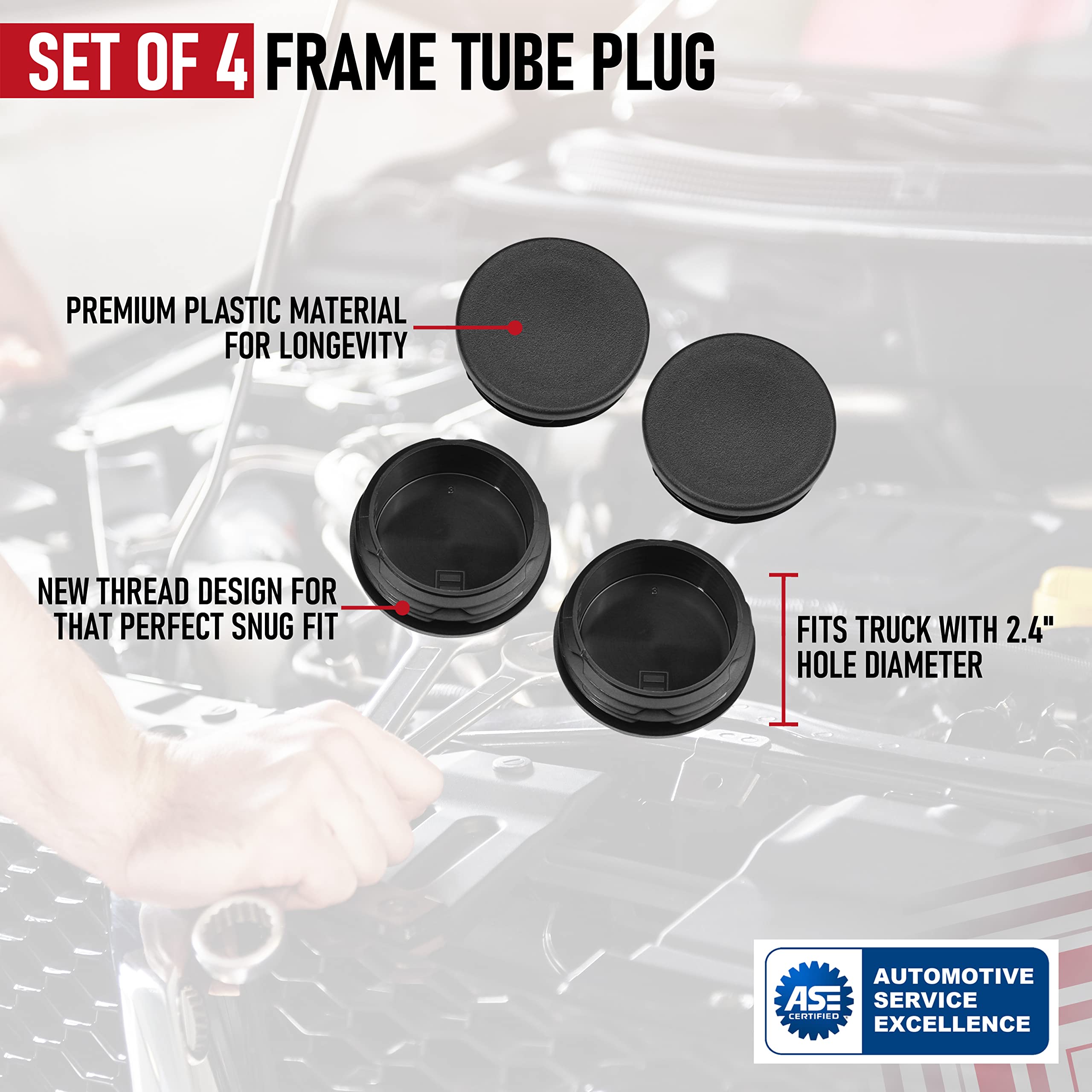 Frame Tube Plug Set Of 4 - Compatible With Chevy Silverado & Gmc Sierra 1500-99, 2000, 2001, 2002, 2003-2014, 2015, 2016, 2017,