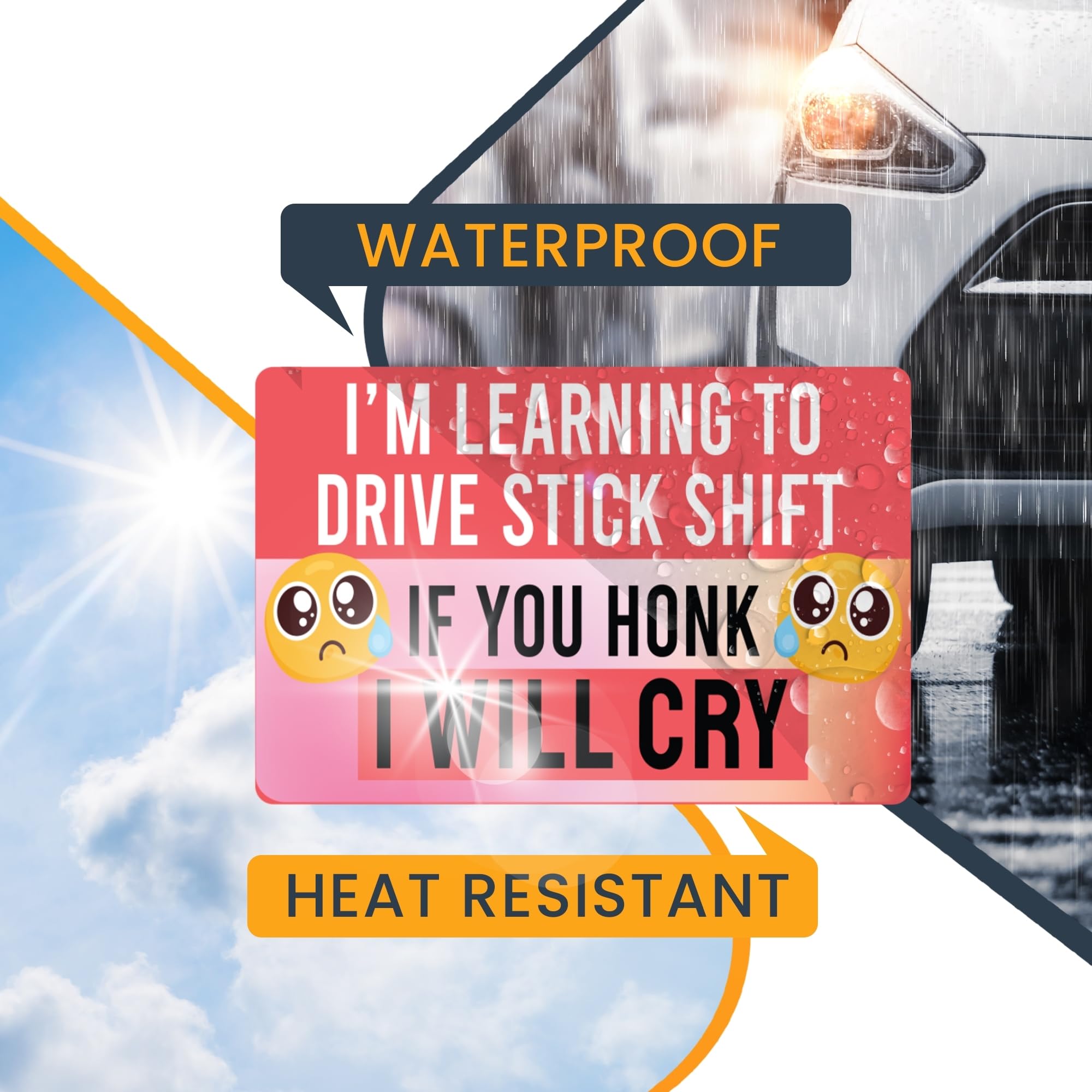 Magnet Me Up I'm Learning to Drive Stick Shift If You Honk I Will Cry Funny Driving Magnet Decal, 4x6 inch, Heavy Duty Automotiv
