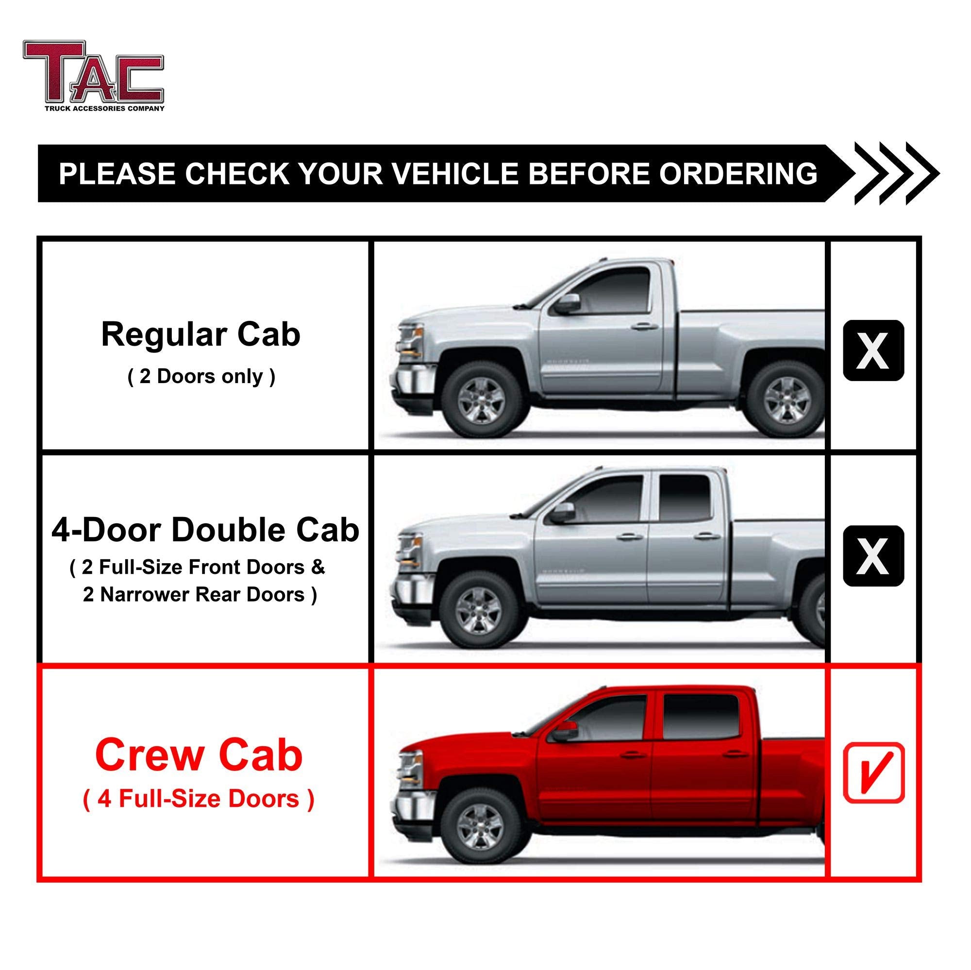 Tac Side Steps Running Boards Fit 2001-2018 Chevy Silverado/Gmc Sierra 1500 | 2001-2019 Chevy Silverado/Gmc Sierra 2500 3500 Crew Cab Truck Pickup 3' Black Side Nerf Bars Off Road Accessories 2 Pcs