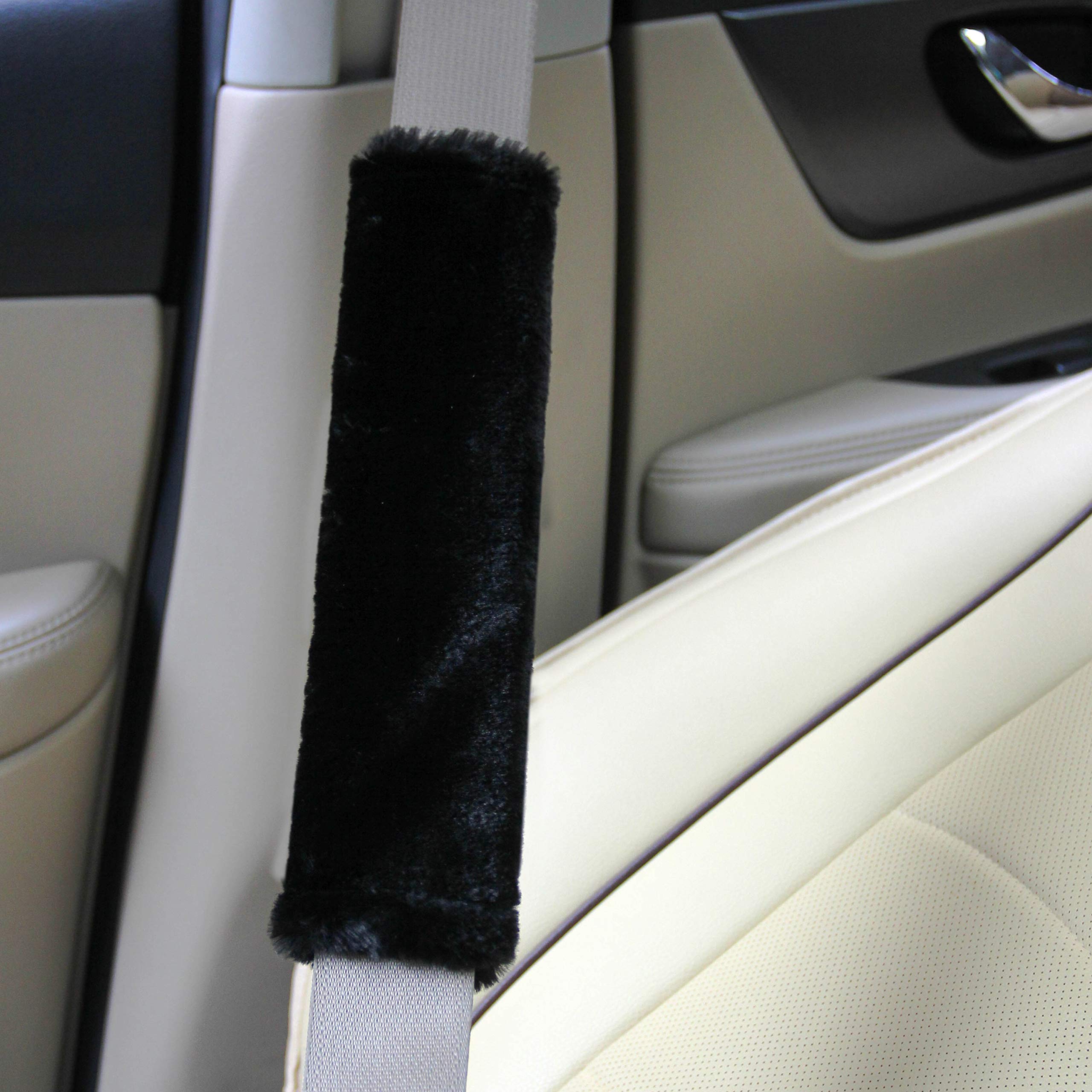 Amooca Soft Faux Fur Universal Fit Seatbelt Cover Car Truck SUV Airplane Seat Belt Shoulder Pad for Carmera Backpack Straps Neck