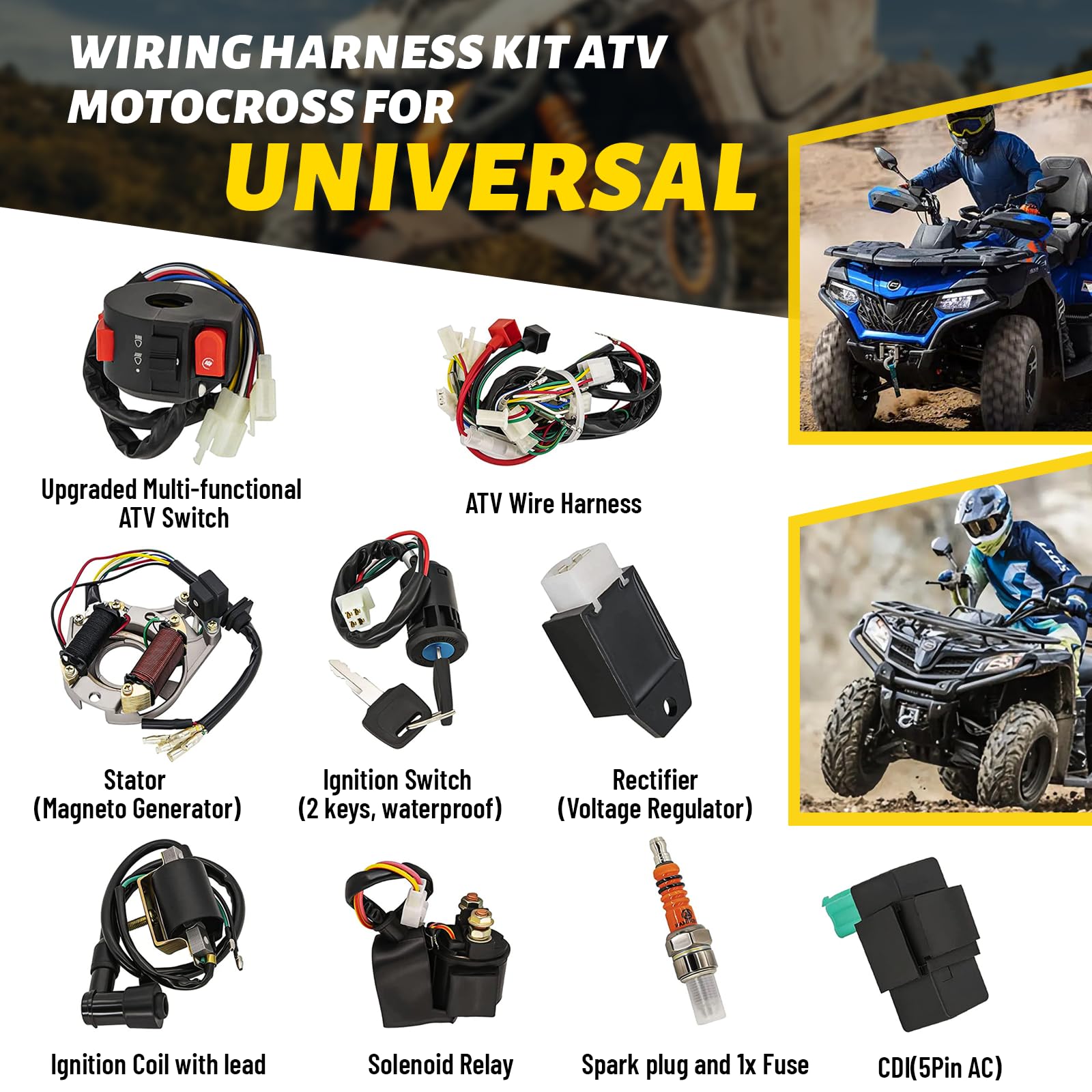 Endxedo Complete Wiring Harness Kit for 4 Stroke ATV KLX 50cc 70cc 110cc 125cc - Durable PVC Stator Coil CDI Wiring Harness