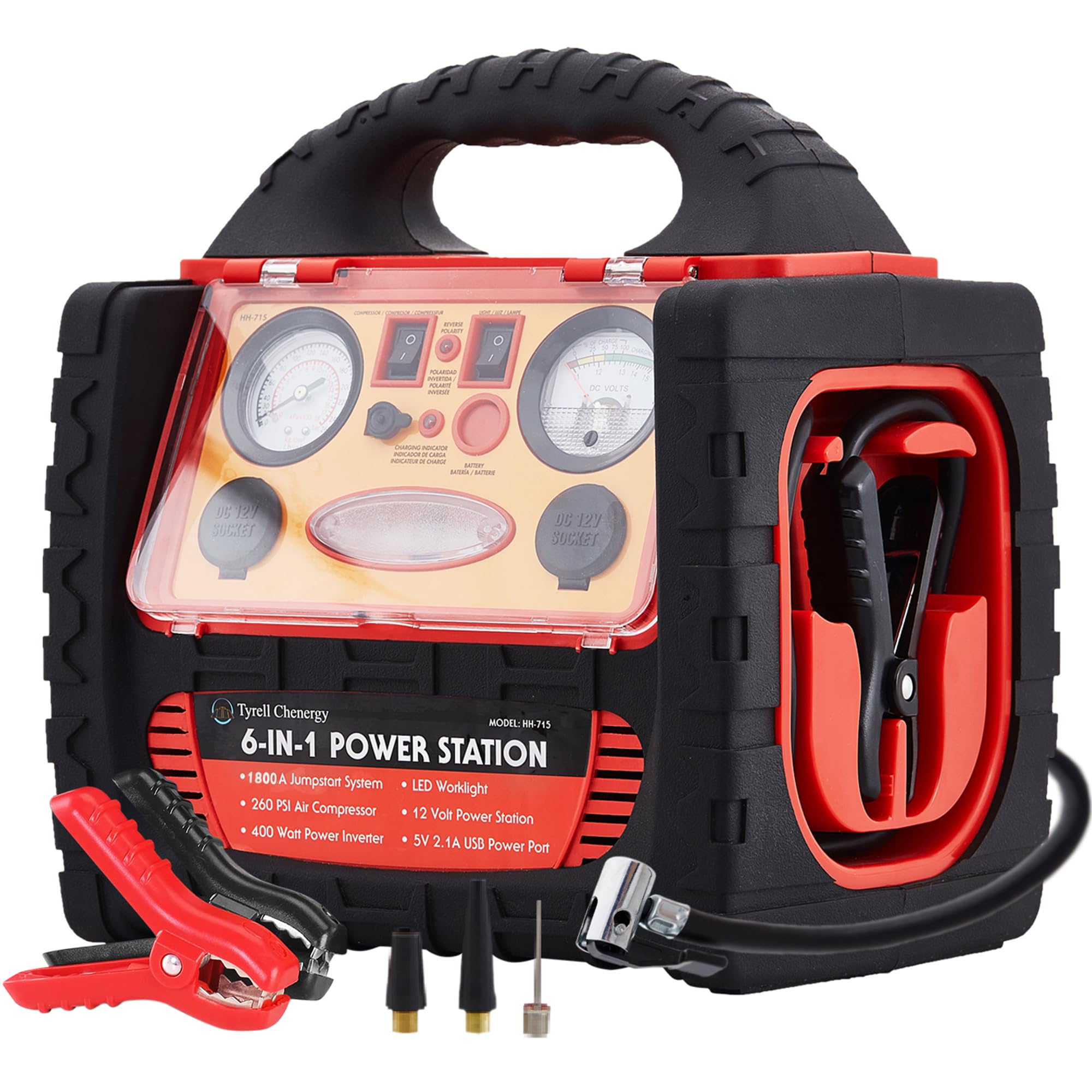 Tyrell Chenergy 1800 Amp Car Jump Starter With Air Compressor,Portable Power Station With 260 Psi Tire Inflator,400W Power Inver