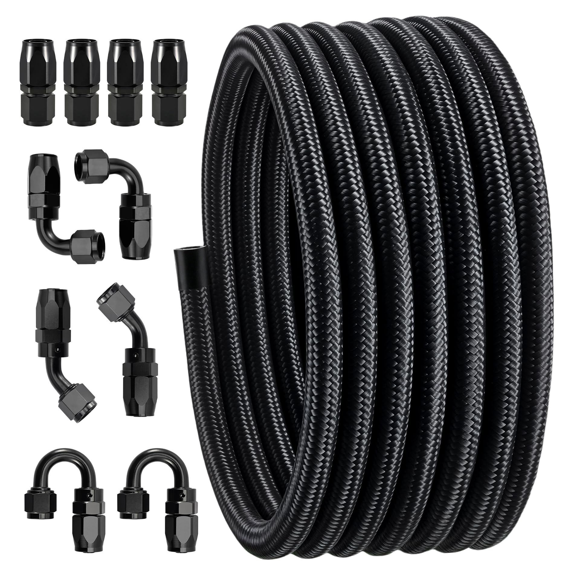 EVIL ENERGY 8AN Fuel Line Kit, 8AN Nylon Braided Fuel Line Hose Fitting Kit CPE 16FT Black