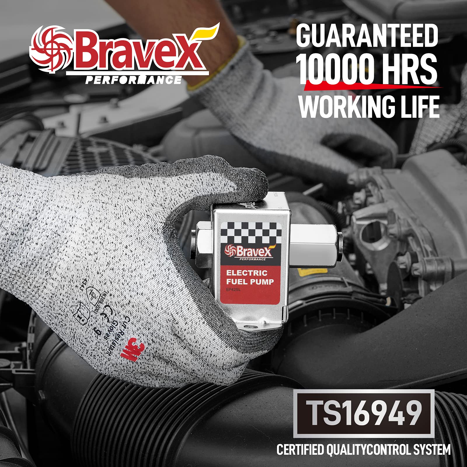 Bravex Inline Electric Fuel Pump - Universal DC 12V, Low Pressure 2.5-4 PSI, Metal, EP12S for Petrol & Diesel