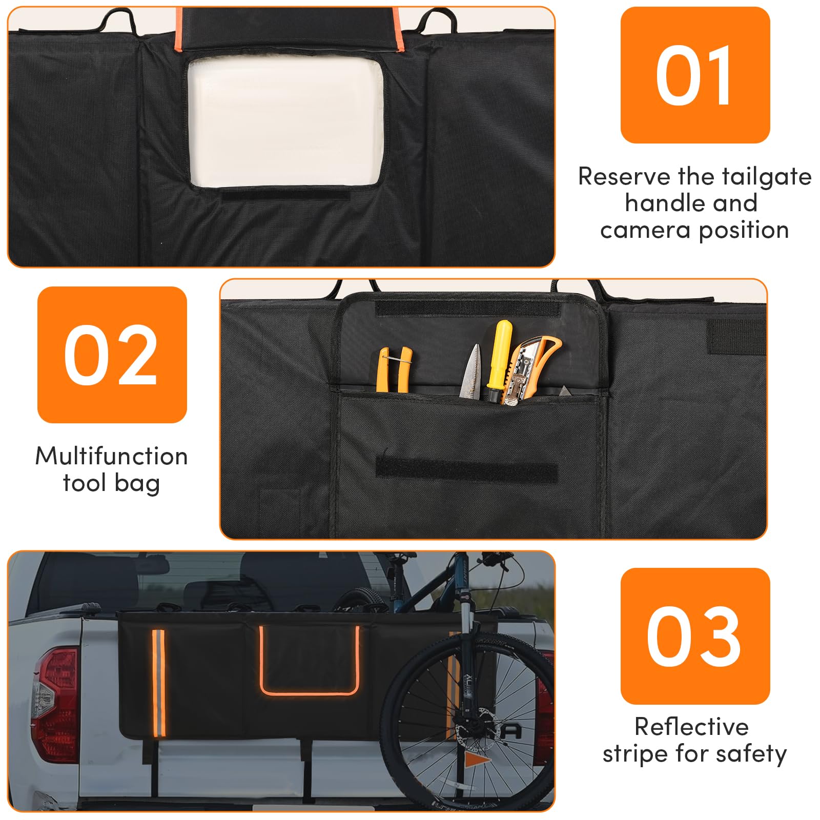 Oulisen Tailgate Pad for Mountain Bike Truck Tailgate Pad with Tool Pocket, Bike Tailgate Protection Pad for Trucks, 52 Inch Tai