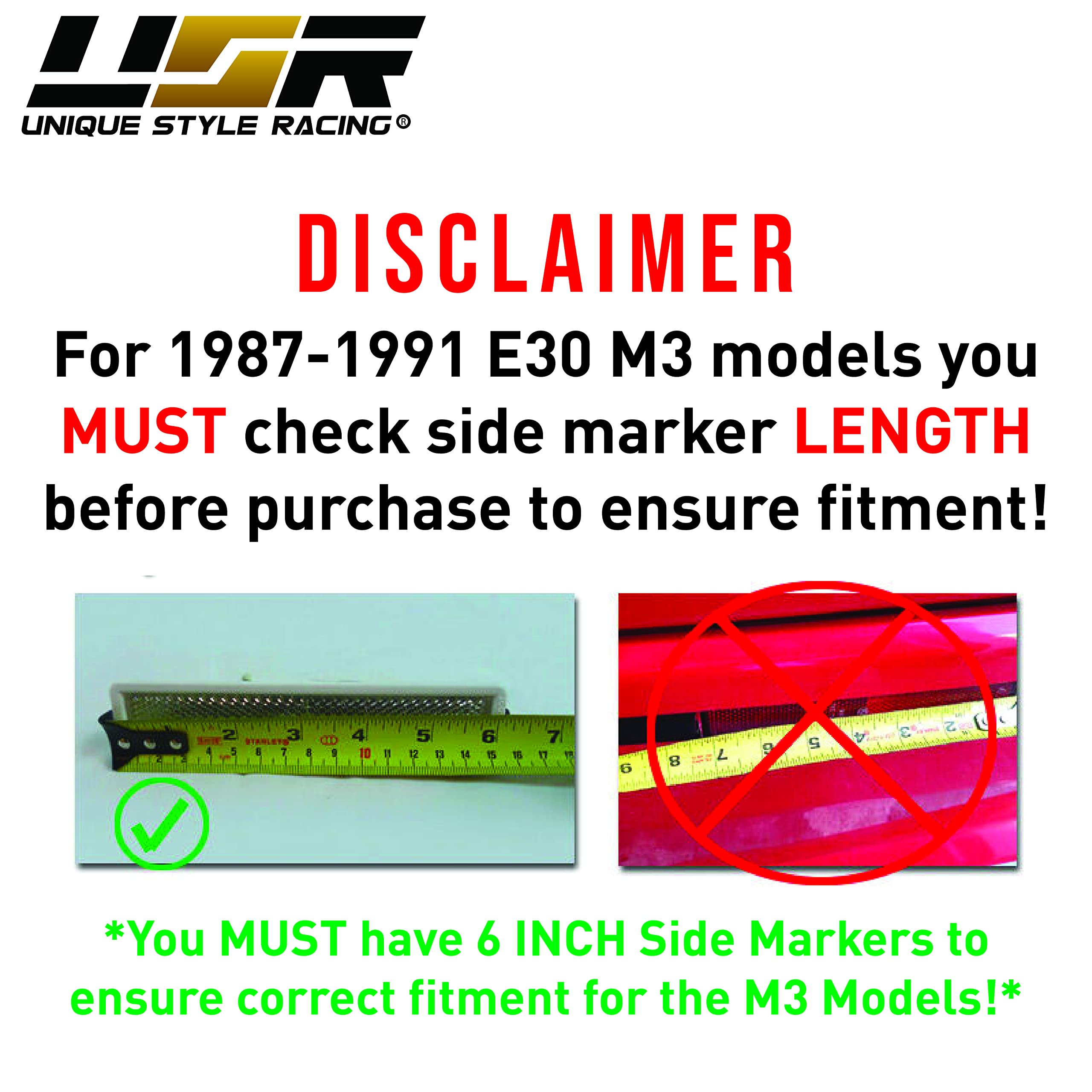 USR UNIQUE STYLE RACING DEPO E30 Side Marker Lights - Euro Smoke, 4 Pieces, Compatible with 1984-1991 BMW E30, E32, E34