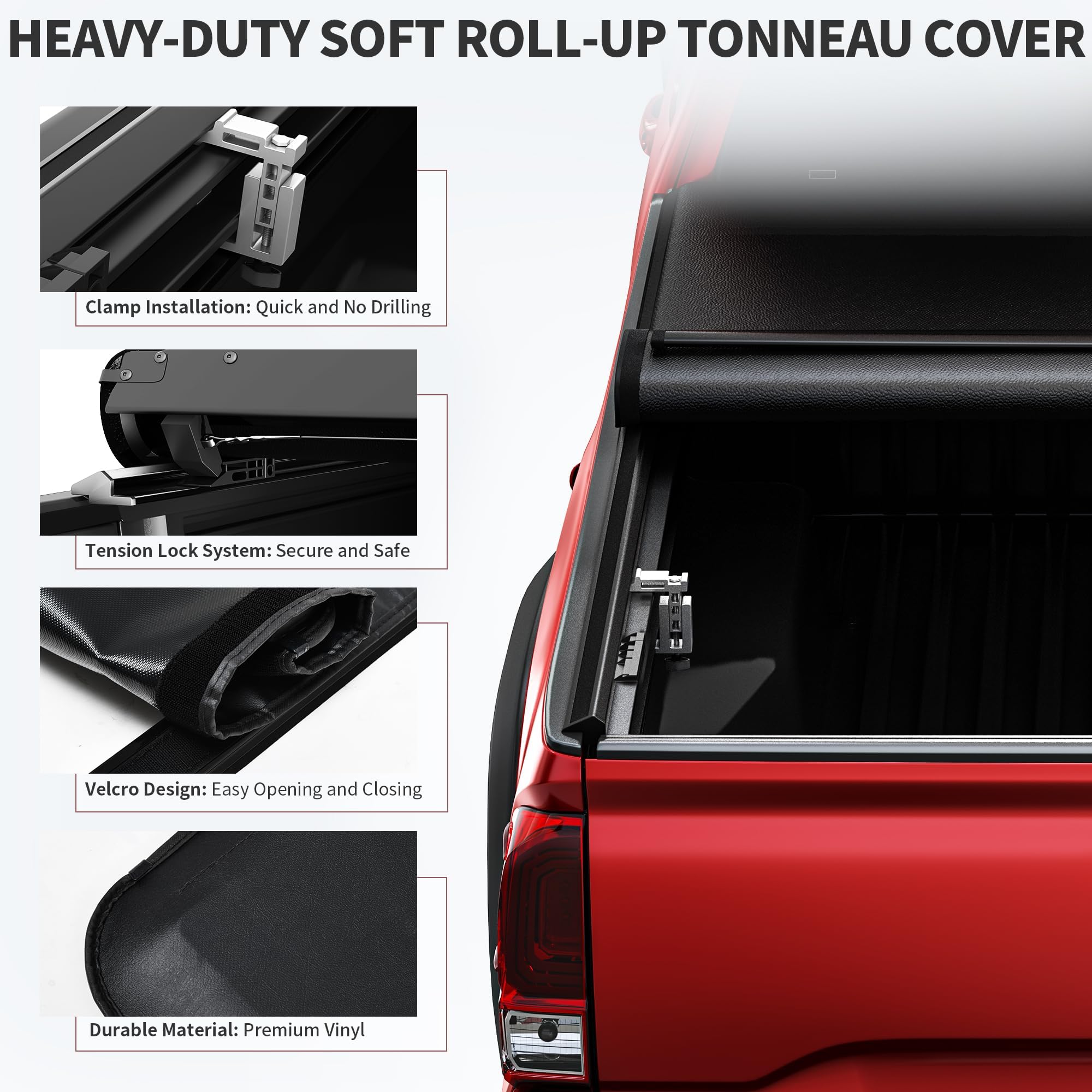 Oedro Roll Up Truck Bed Tonneau Cover Compatible With 2015-2025 Ford F-150 F150 5.5 Feet Bed