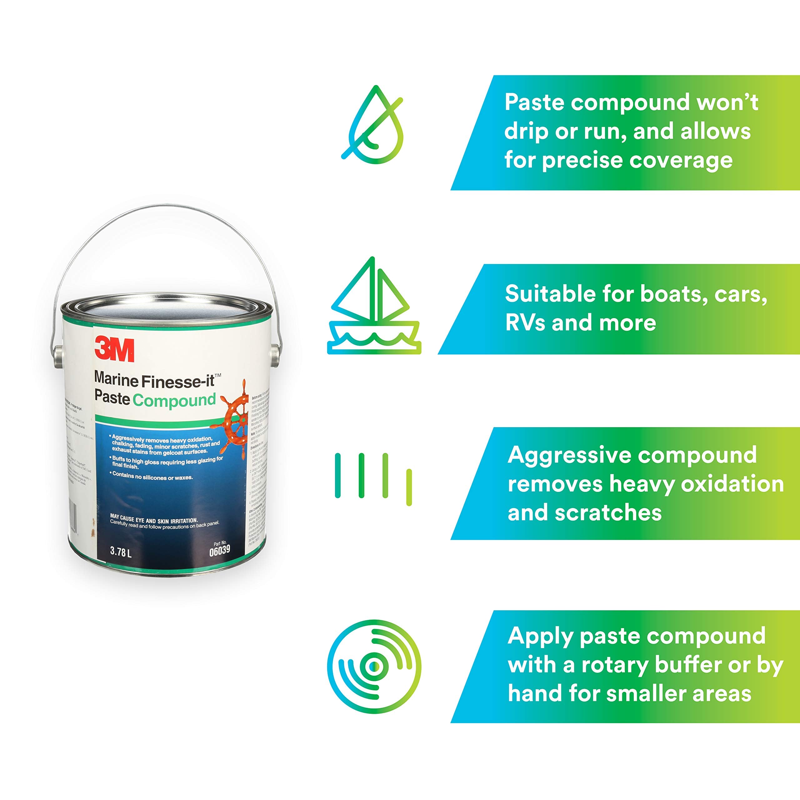 3M Finesse-it Marine Paste Compound, 1 gal, 6039, Mixed Material, White Finish