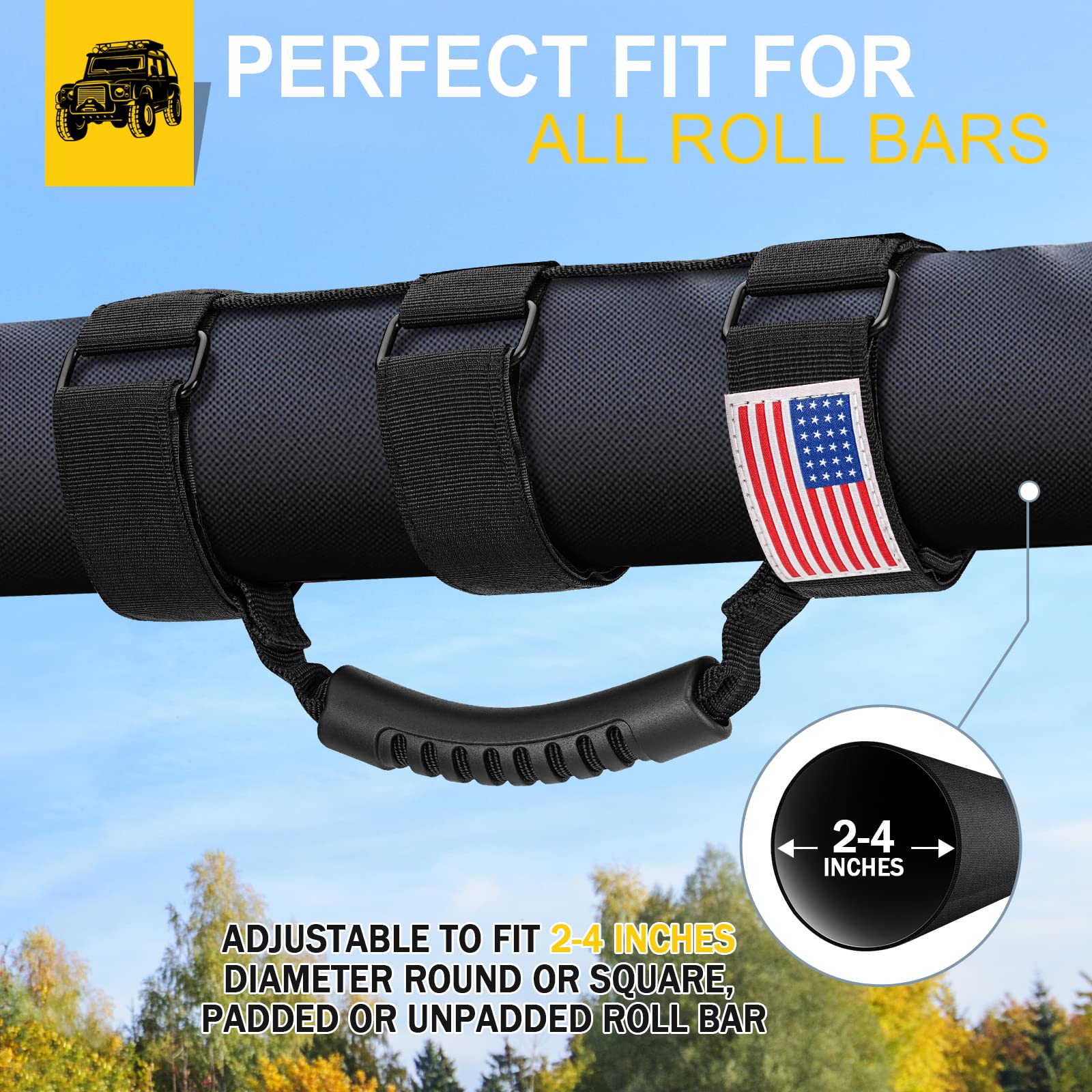 Moveland Roll Bar Grab Handles With Us Flag, 2 X Grip Handles For 1955-2023 Jeep Wrangler Jl, Jk, Tj, Yj & Jeep Gladiator Access