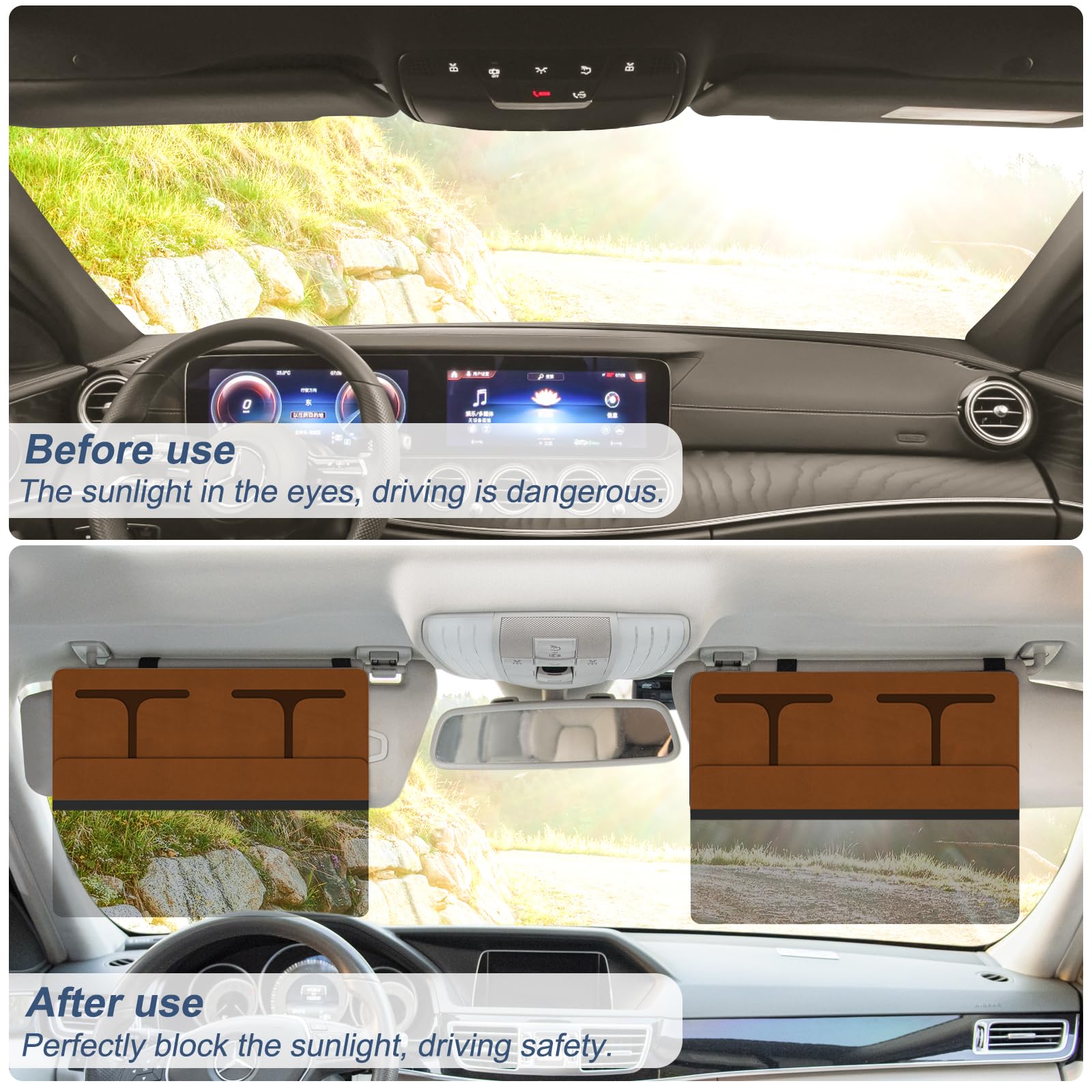 NAZZO Car Visor Extender - Polarized Sun Blocker, Anti-Glare PC Lens, Brown