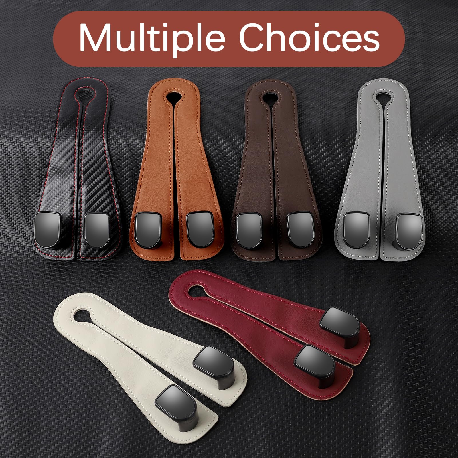 JOJOY LUX 2025 Automotive Seat Back Hooks,Leather Car Seat Hooks,Dual Headrest Organizer Hangers for Purses, Bags & Phones, 2 in