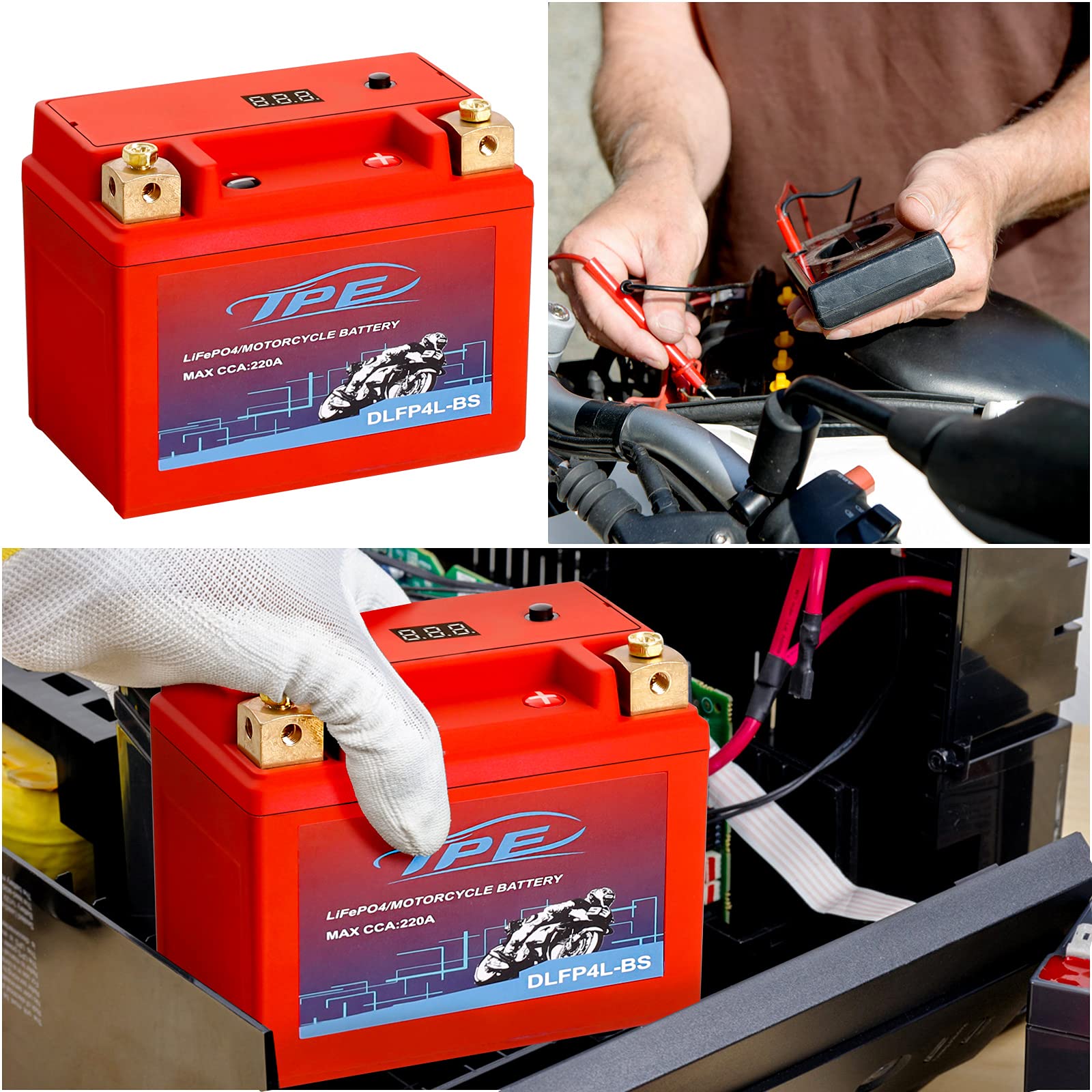 TPE Lithium Motorcycle Battery 12.8V 2AH 220CCA with BMS - YTX4L-BS, 2500-8000 Life Cycles