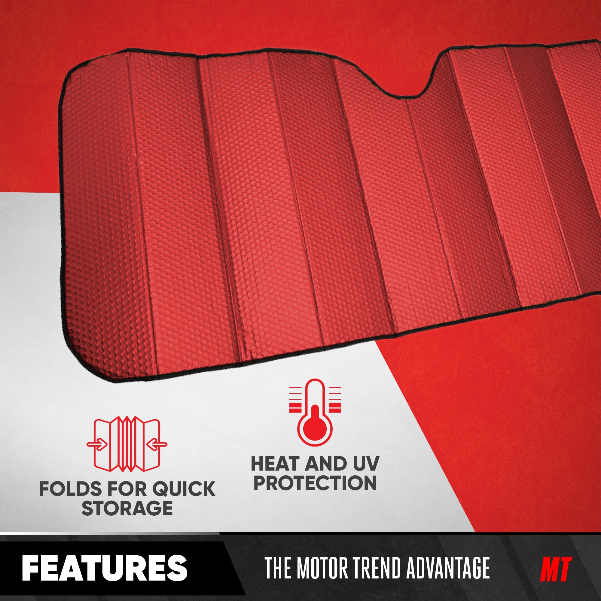 Motor Trend Accordion Red Car Windshield Sun Shade - SUV & Truck Sun Visor - 58" x 24" Dash Cover Protection