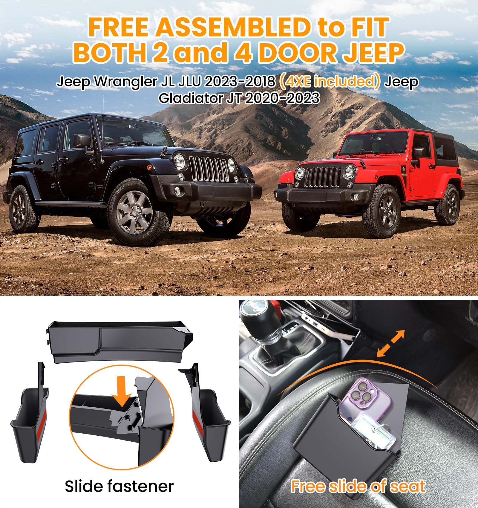 Eamplest Gear Shift Center Console Organizer for Jeep Wrangler JL/JLU/Gladiator JT, ABS, 1PCS, 2023-2018