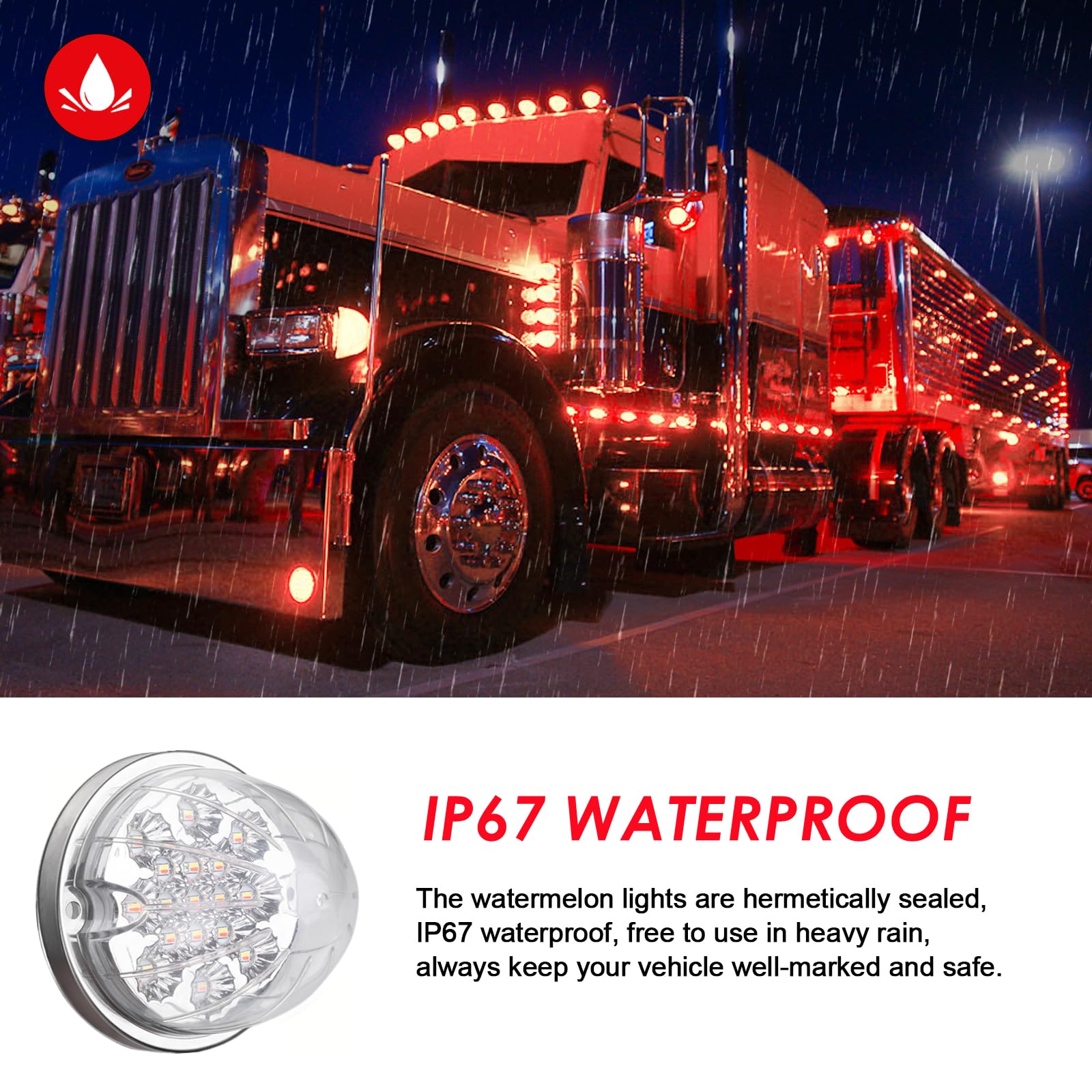 2Pcs Dual Revolution Red Turn Signal And Marker To White Auxiliary 17 Led Watermelon Lights, Clear Lens & Stainless Steel Bezel